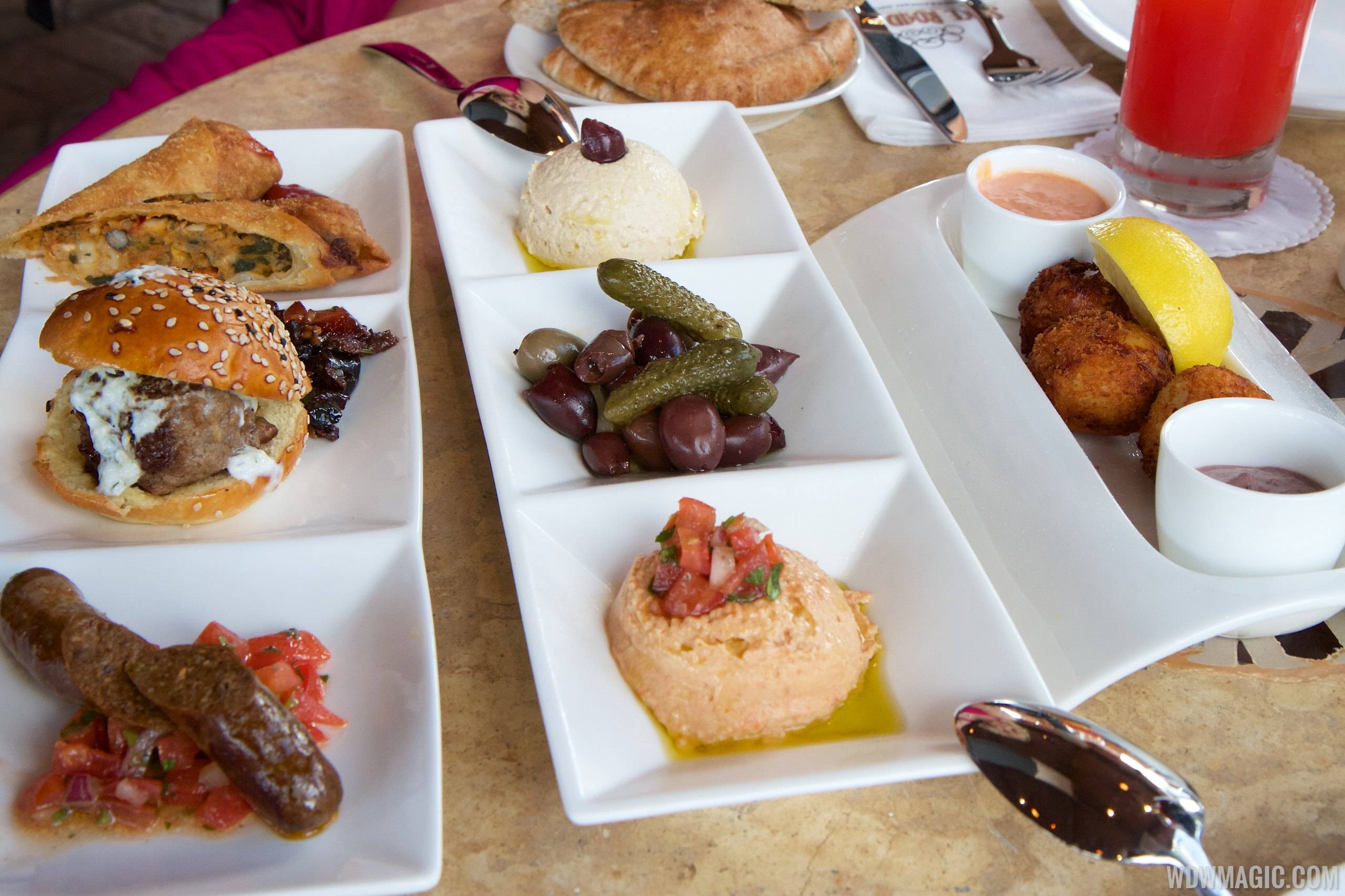 Spice Road Table - Tingis Sampler $16, Hummus and Olives $10, Salted Cod Croquettes $10