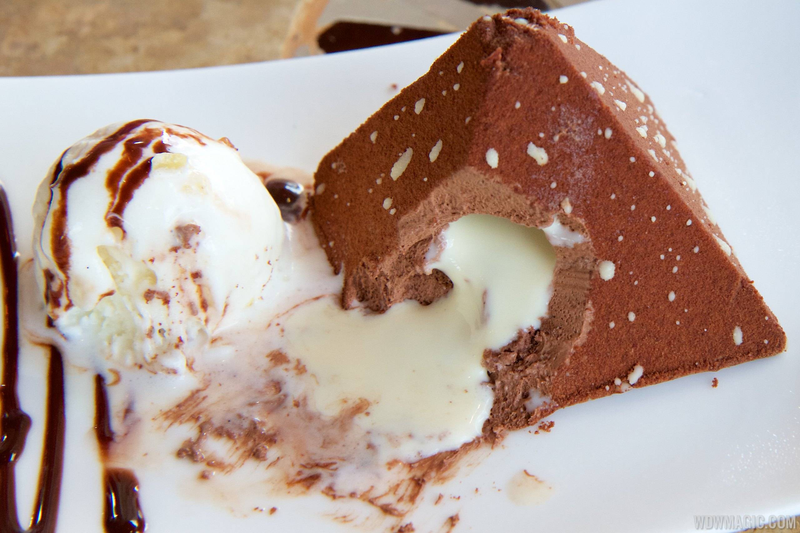 Spice Road Table - Chocolate Pyramid with white chocolate center and almond ice cream $7