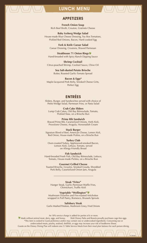 Steakhouse 71 lunch menu