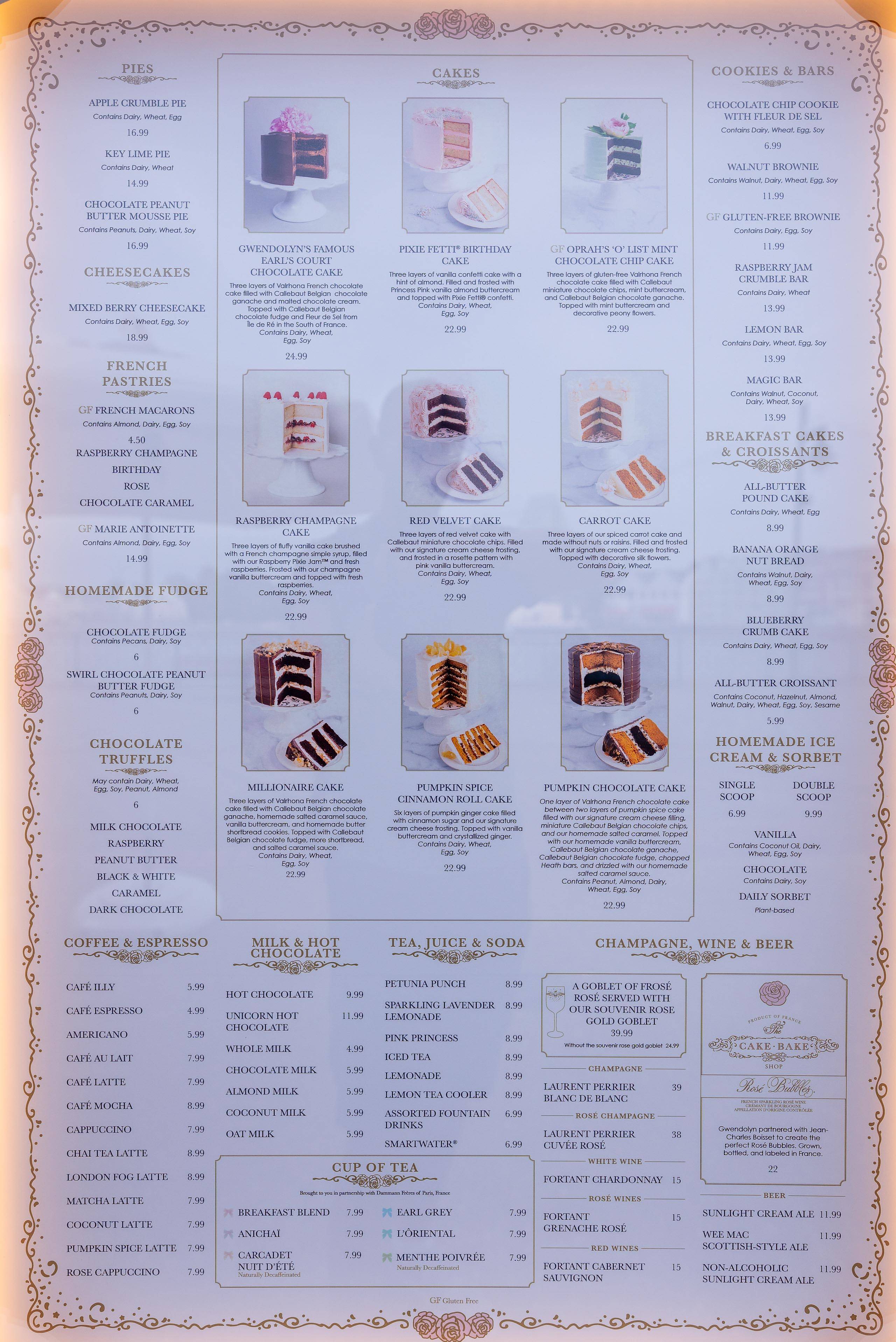 The Cake Bake Shop Bakery Menu