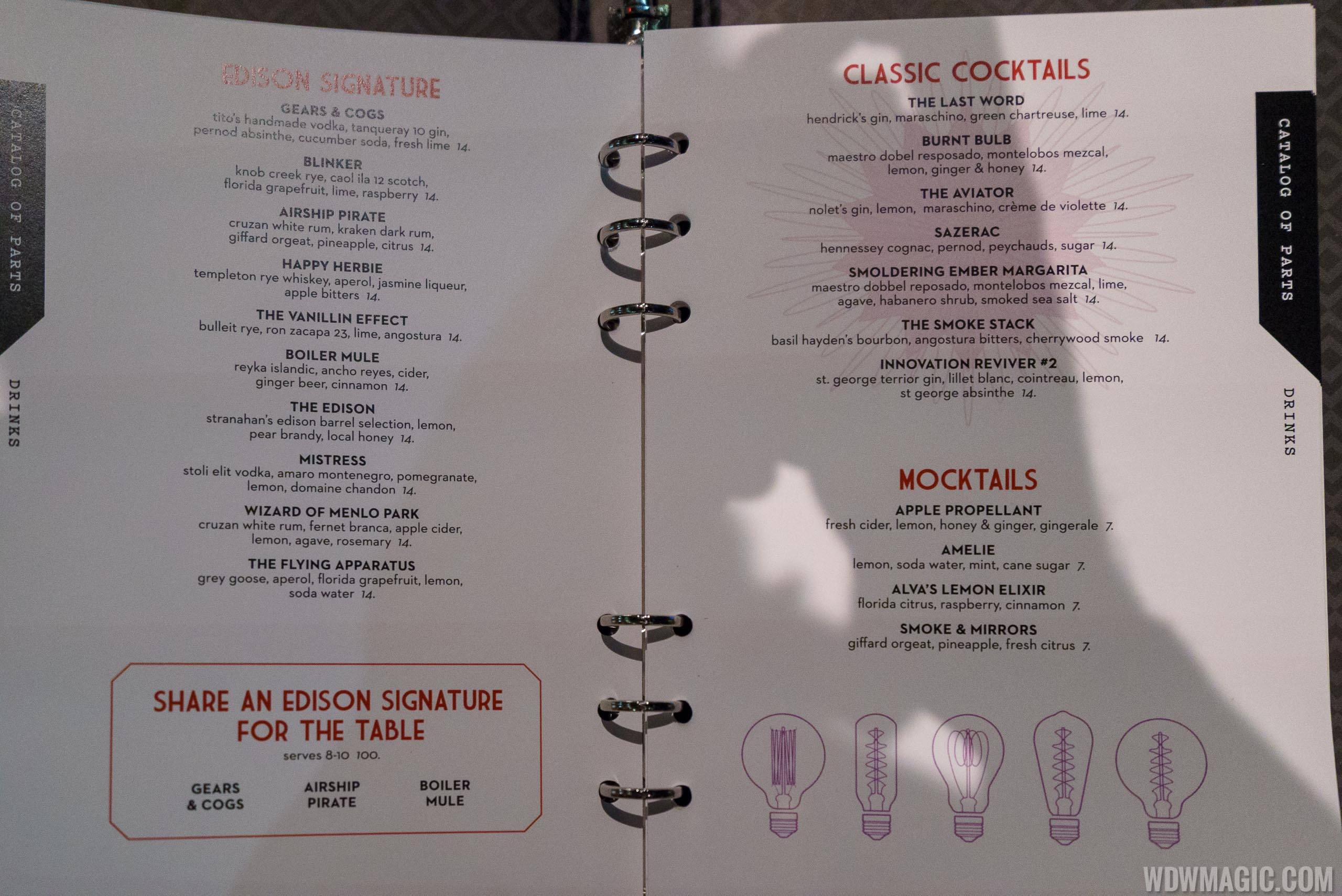 The Edison - Drinks menu