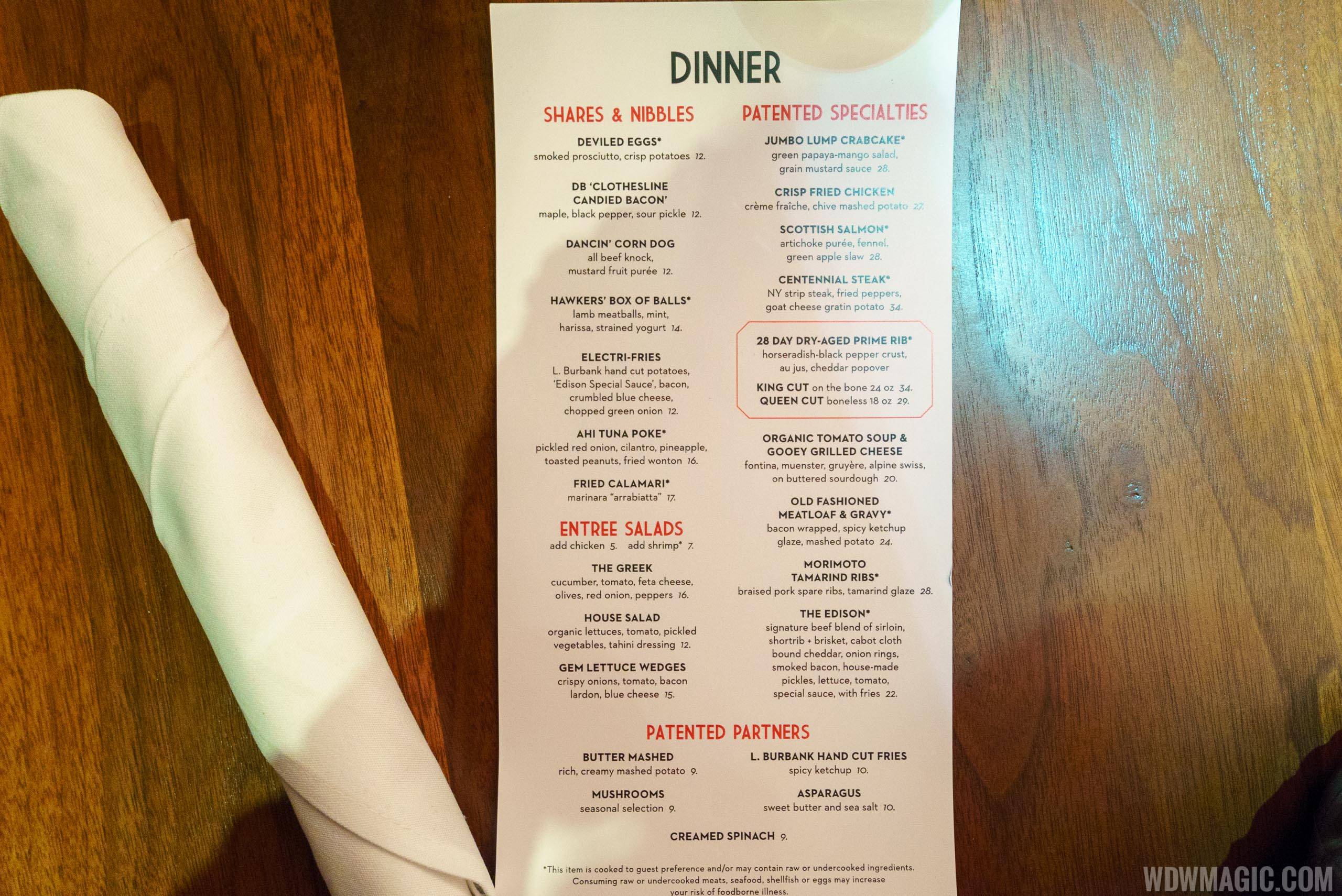 The Edison - Dinner menu