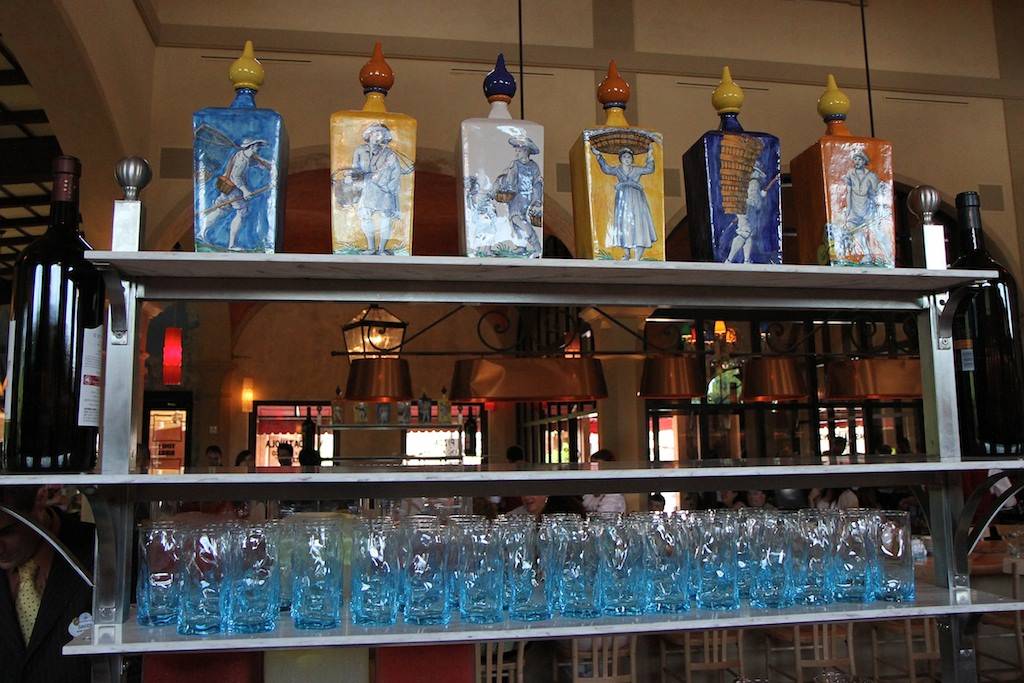 Glassware and drinks rack on display