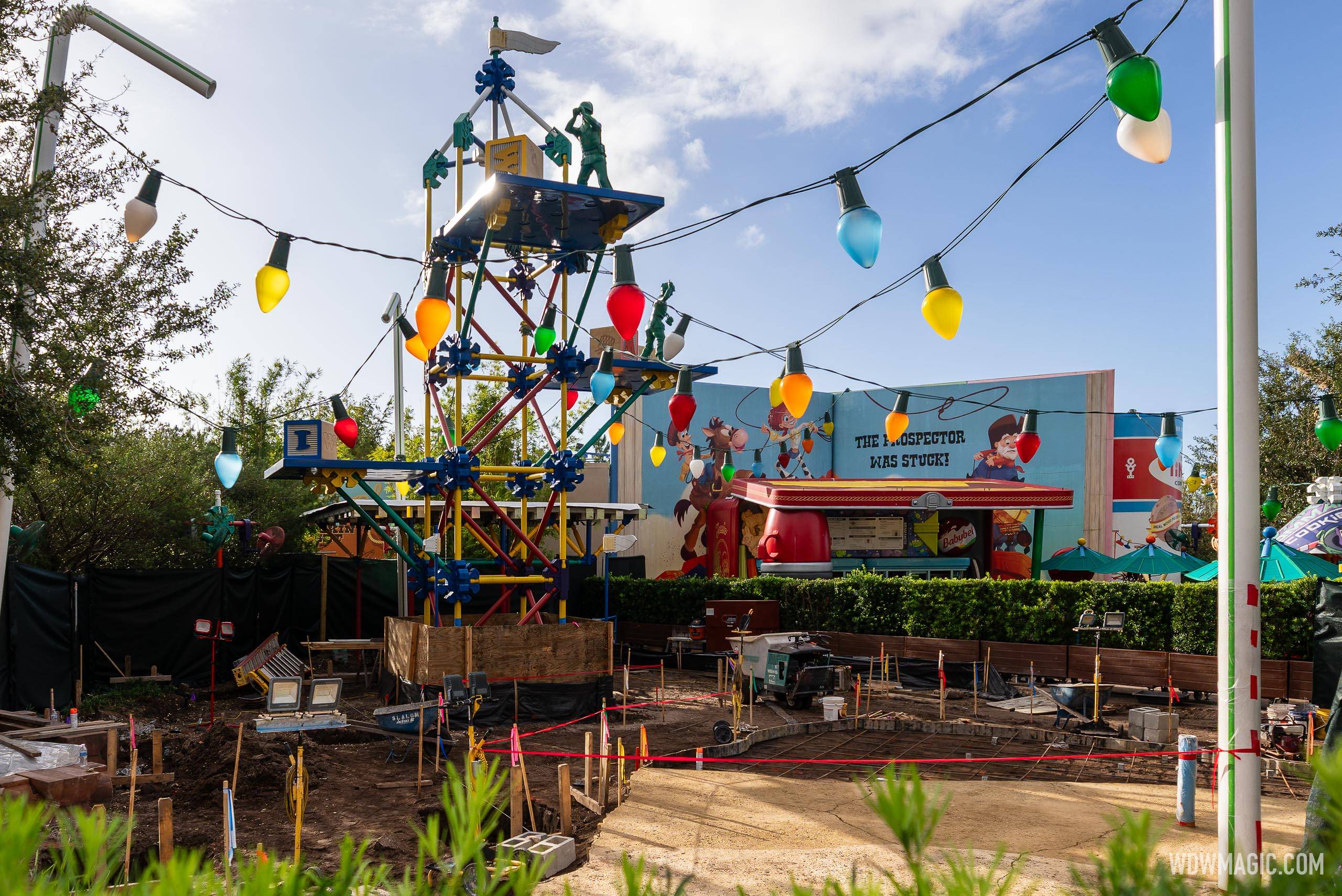 Woody's Lunch Box seating area construction - October 23, 2024