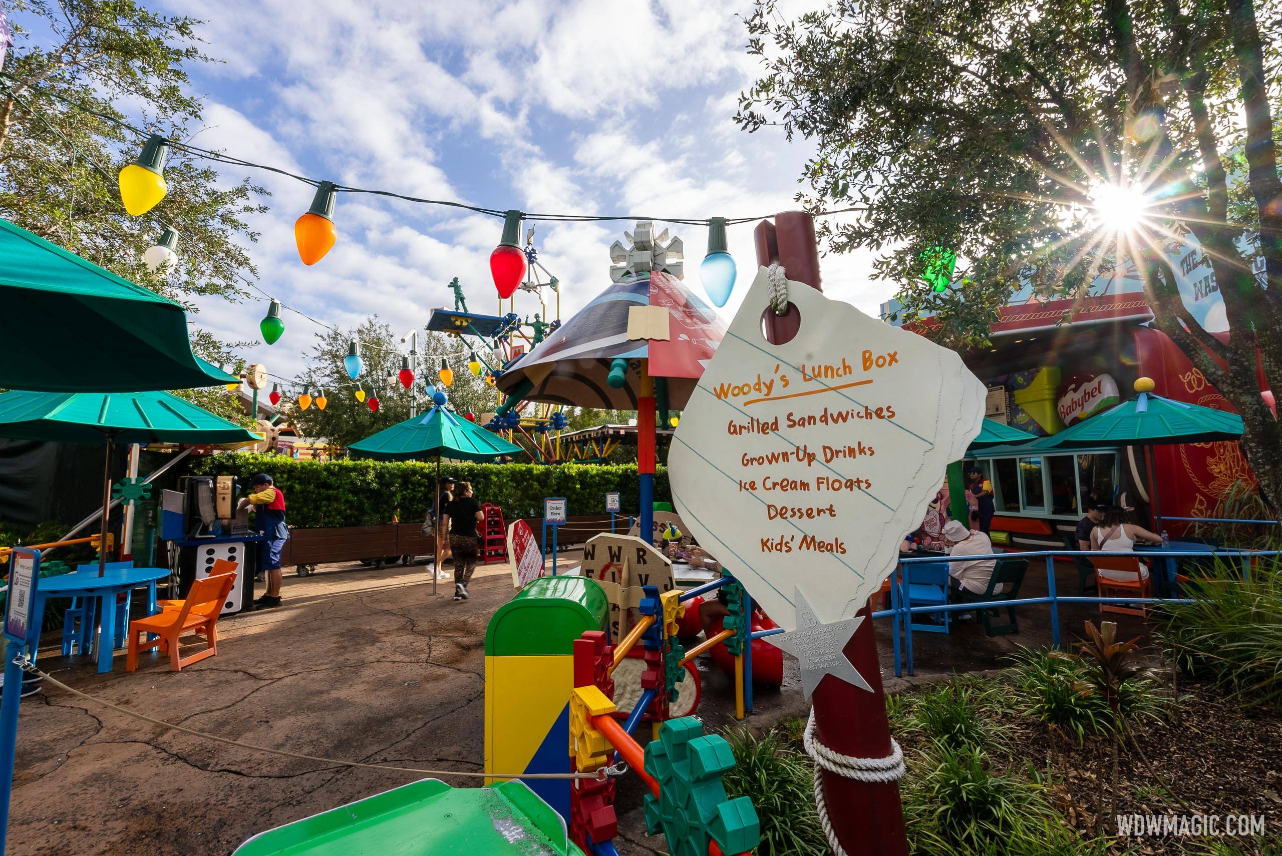 Woody's Lunch Box seating area construction - October 23, 2024