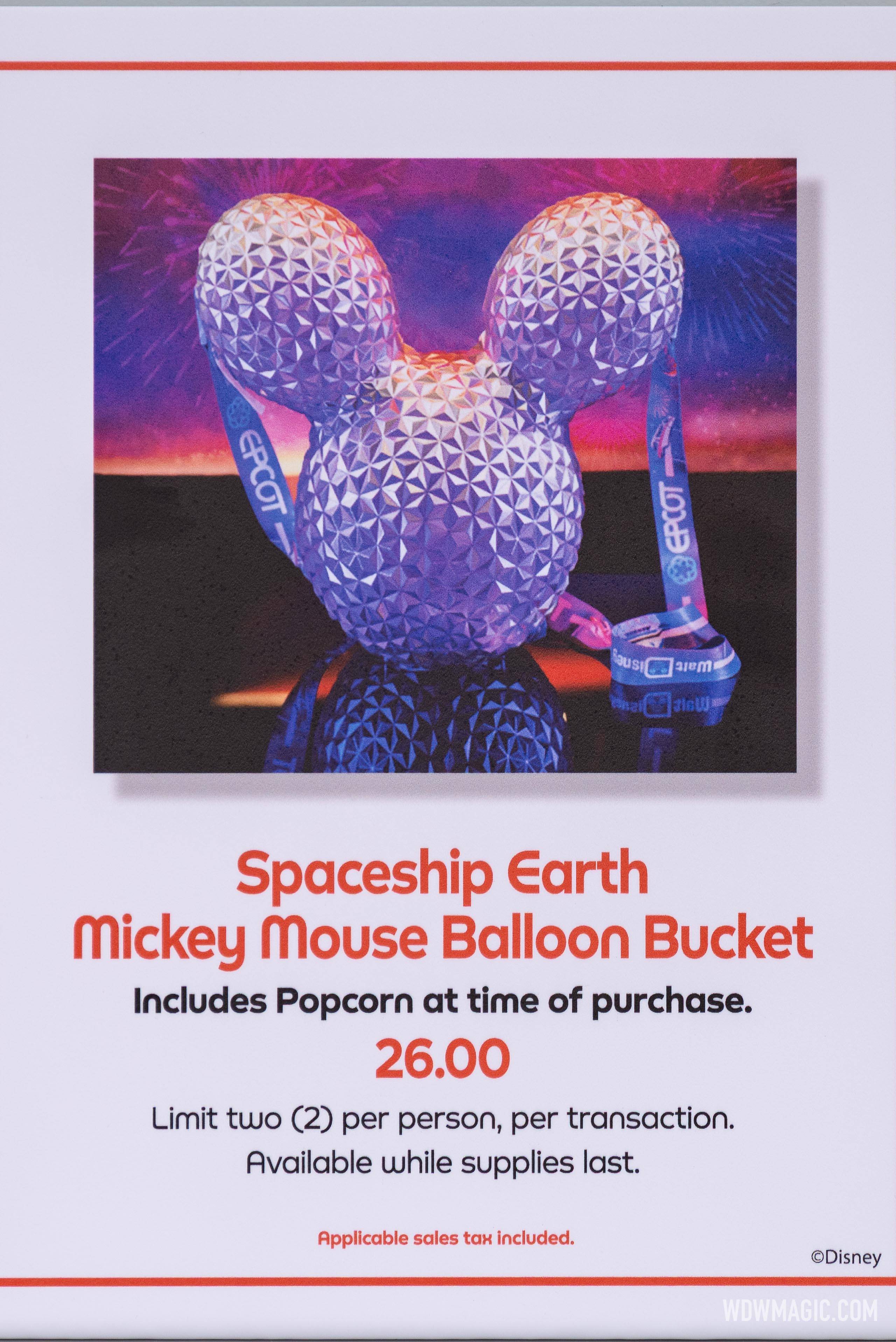 New Light-Up Spaceship Earth Mickey Mouse Balloon Popcorn