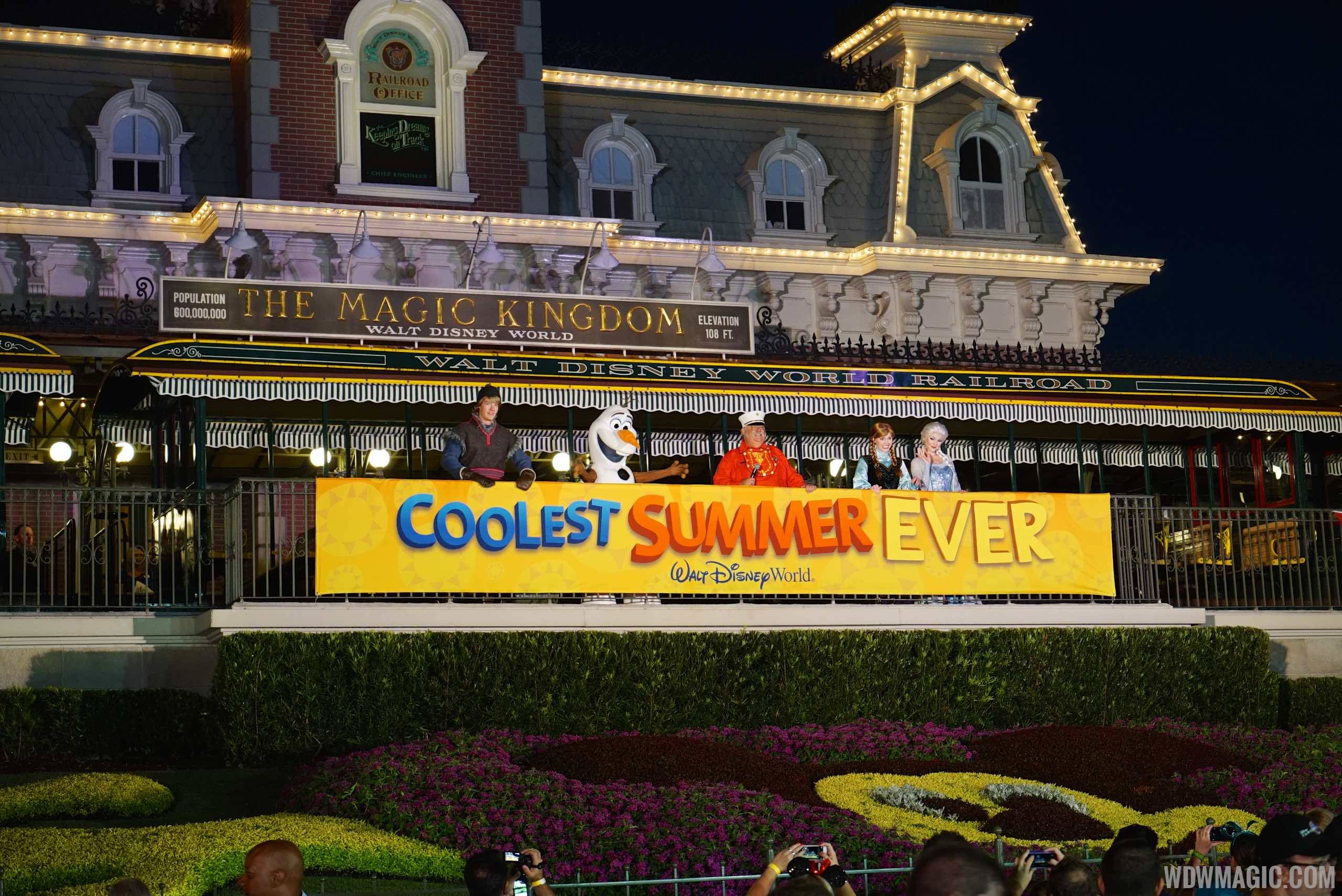 VIDEO - Anna, Elsa, Olaf and Kristoff welcome guests to the Magic Kingdom 24 hour 'Coolest Summer Ever' event