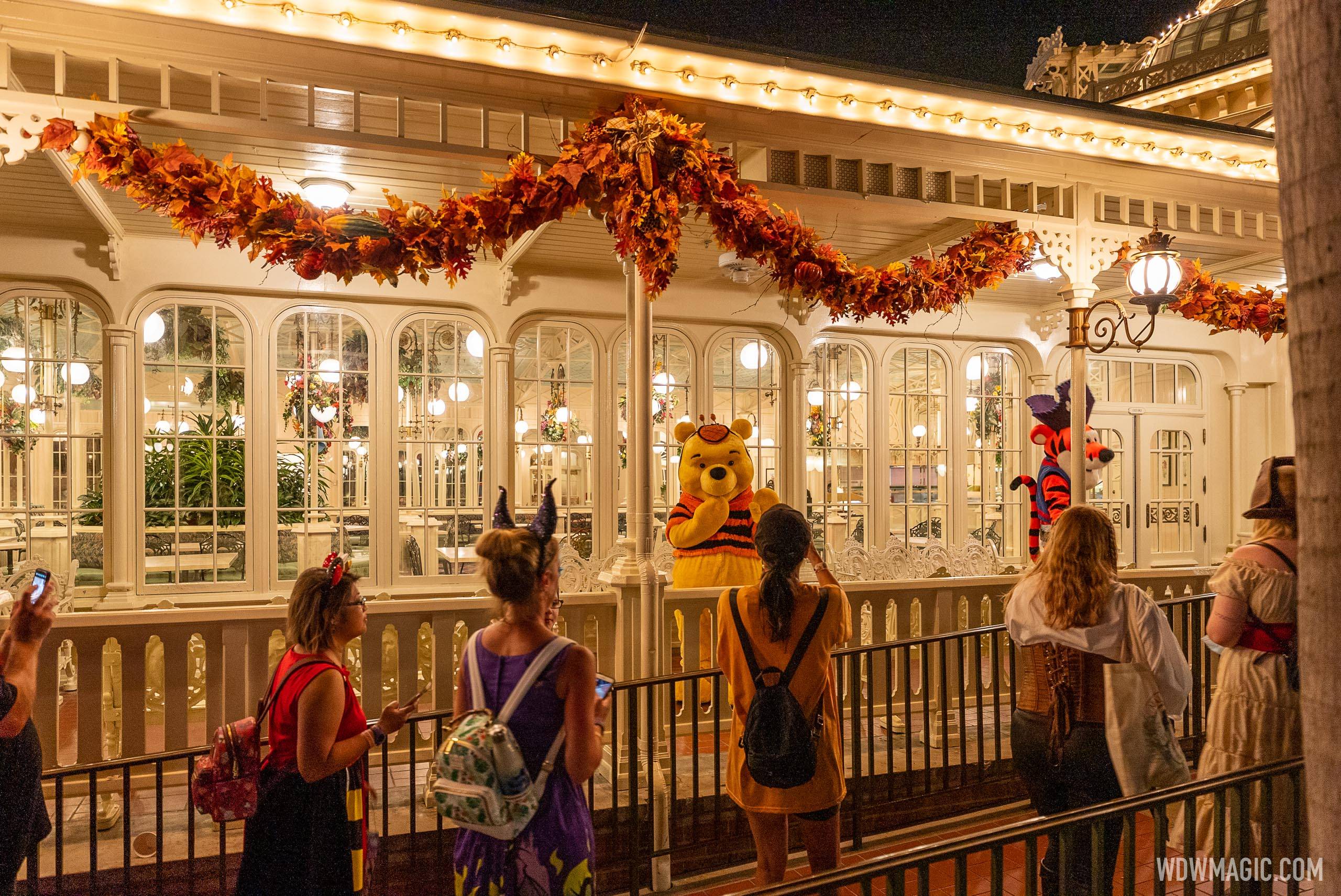 Winnie the Pooh, Piglet, Tigger and Eeyore distanced meet and greet at Disney After Hours BOO BASH