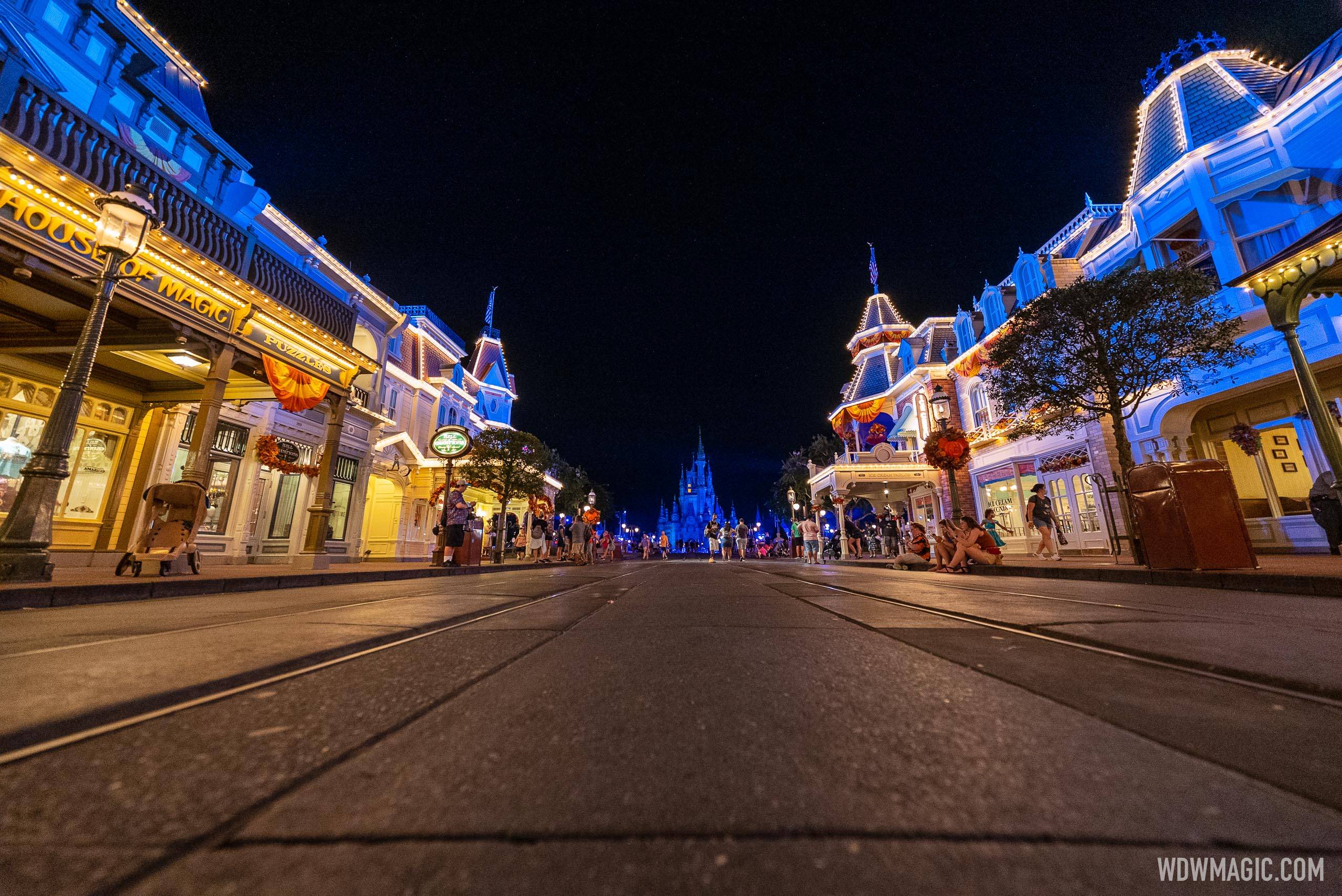 An empty Main Street U.S.A. during Disney After Hours BOO BASH