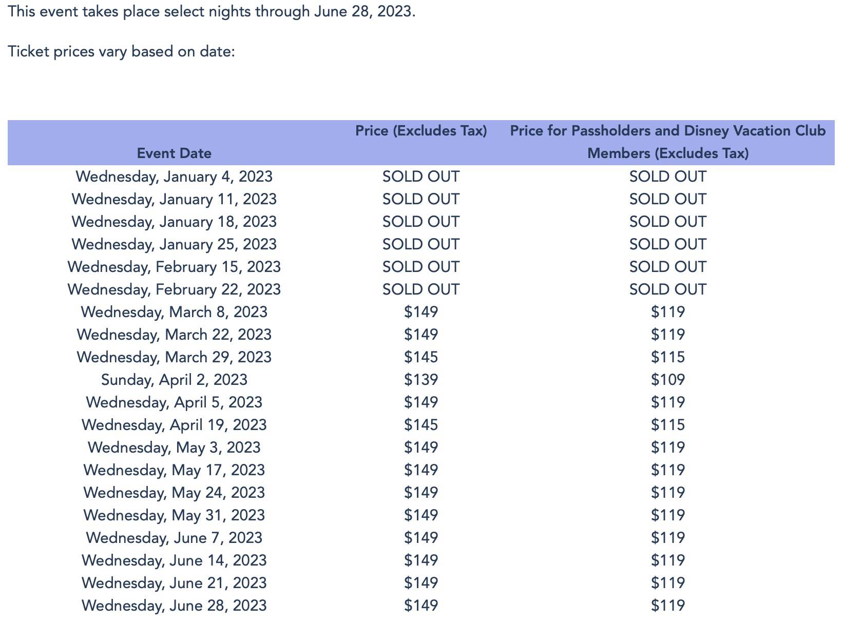 Disney After Hours at Disney's Hollywood Studios dates and pricing