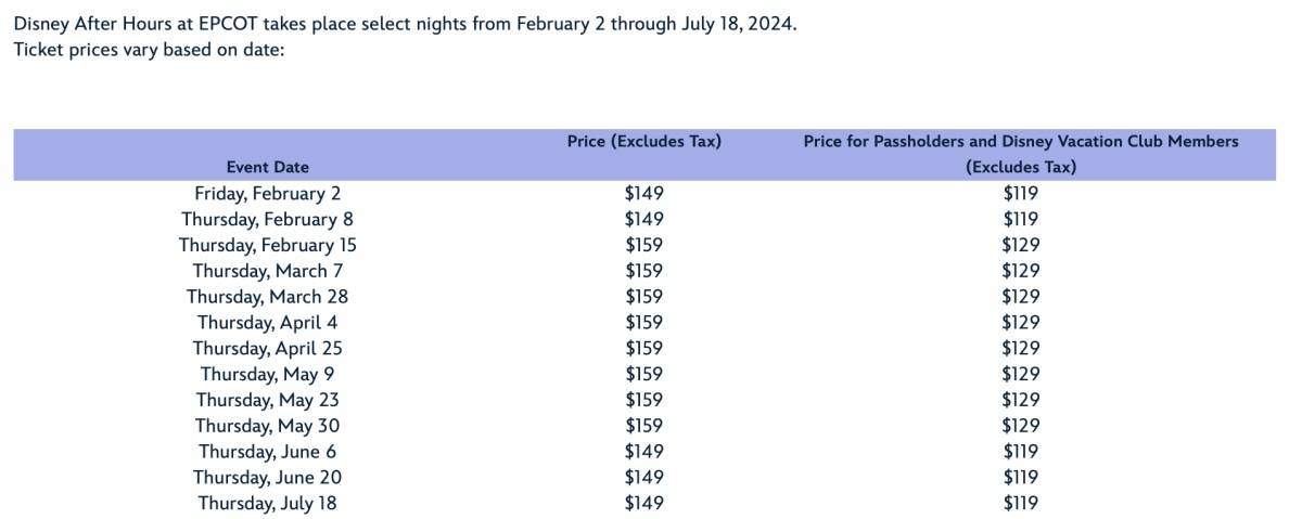Disney After Hours pricing Summer 2024