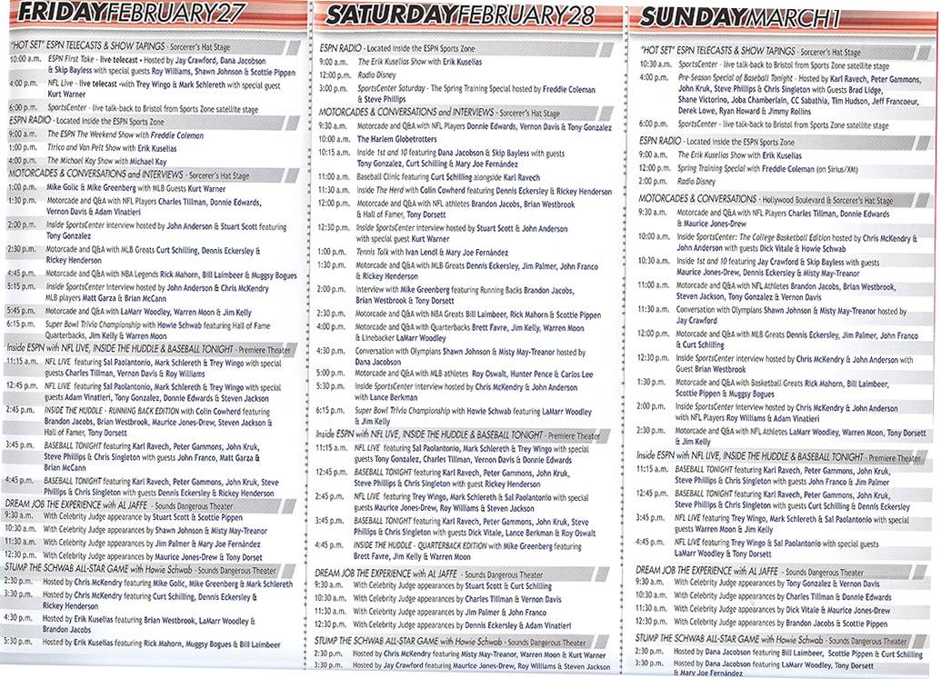 2009 ESPN The Weekend schedule of events