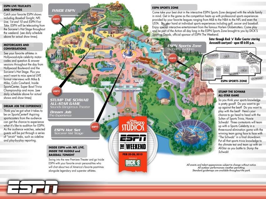 ESPN The Weekend 2010 guide map and schedule
