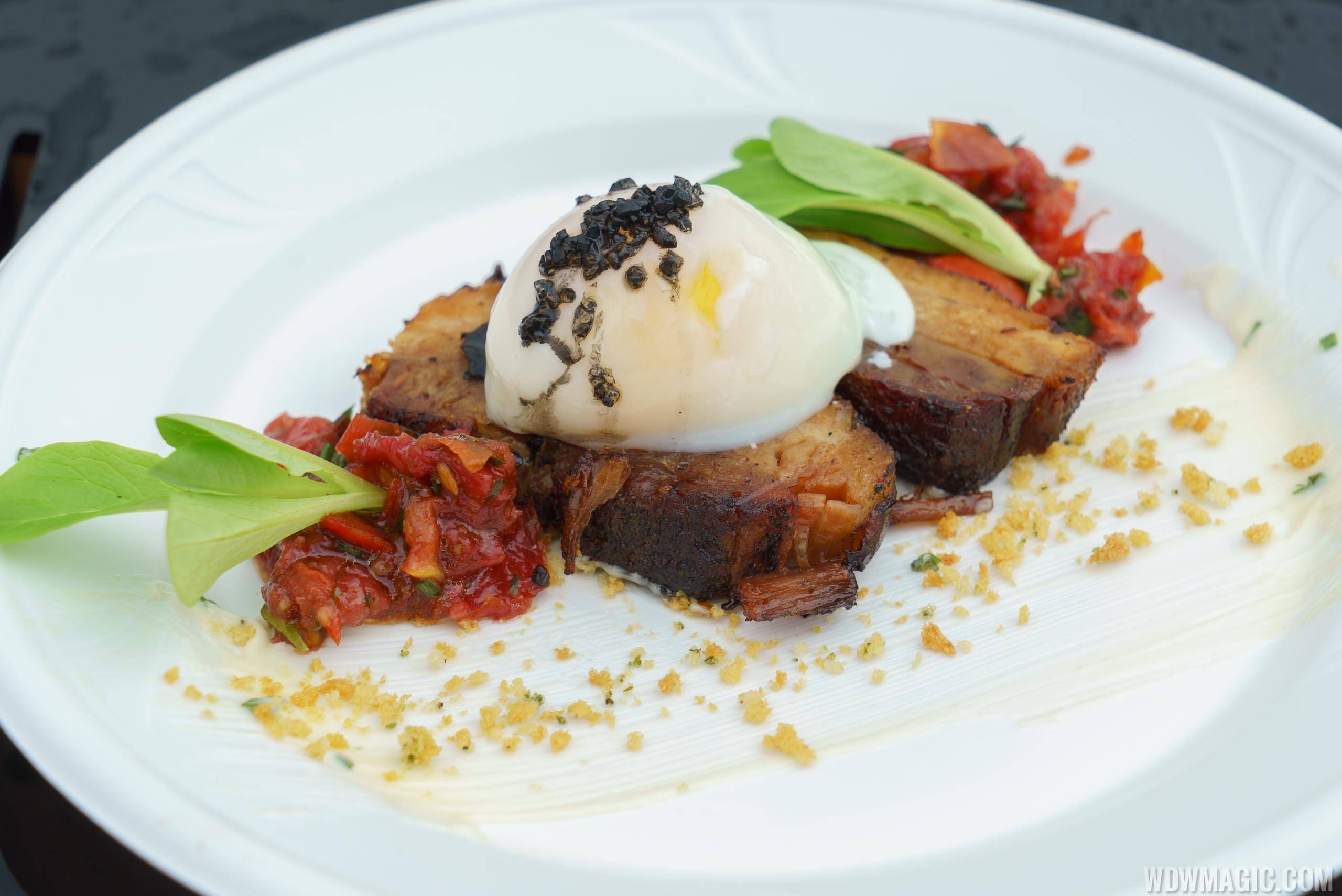 Festival of the Arts Food Studio - E = AT^2 - BLT with Crispy Pork Belly, Tomato Jam and Soft Poached Egg