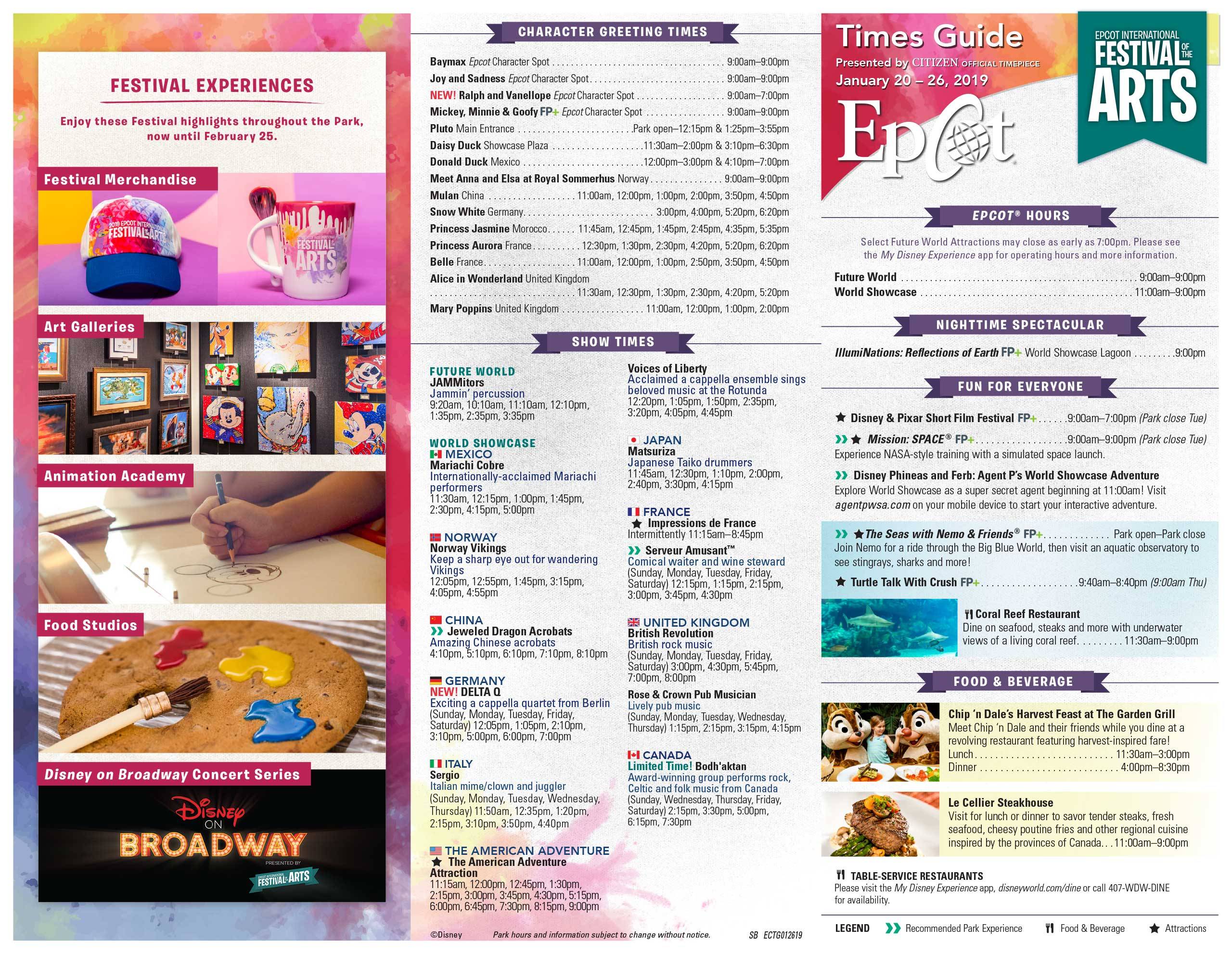 2019 Epcot Festival of the Arts times guide