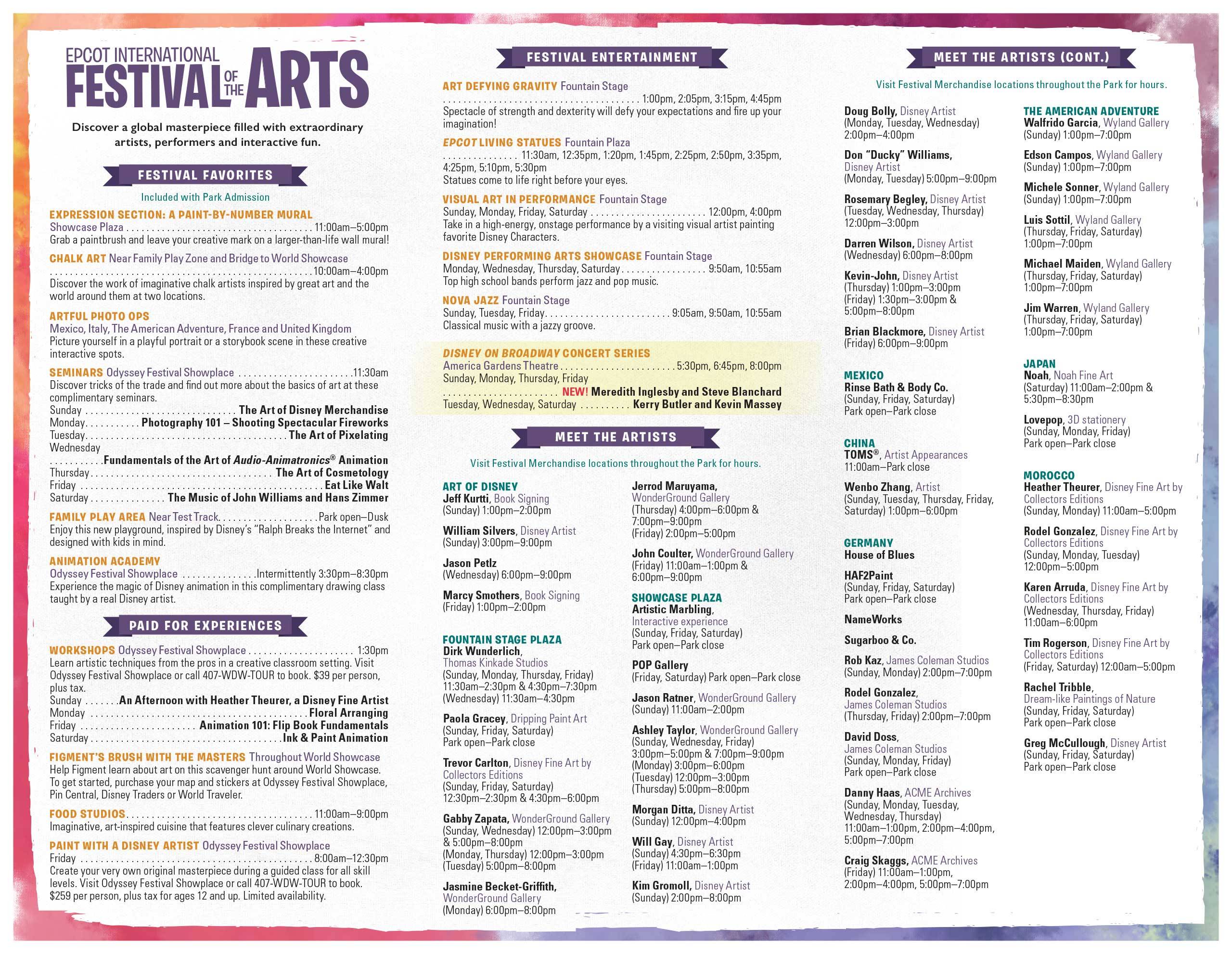 2019 Epcot Festival of the Arts times guide