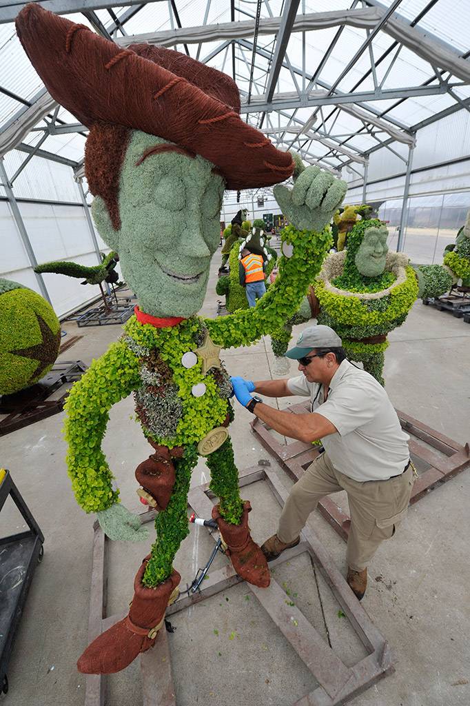 PHOTO - 'Toy Story' topiaries readied backstage for the Flower and Garden Festival