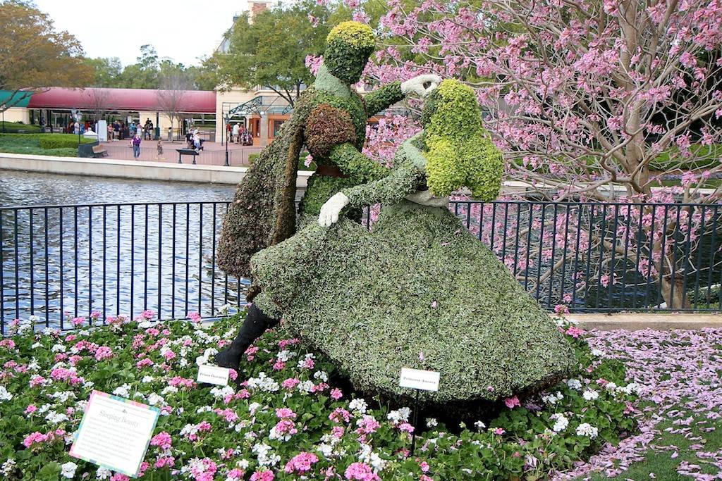 The Disney Couples topiaries along the bridge from the UK to France