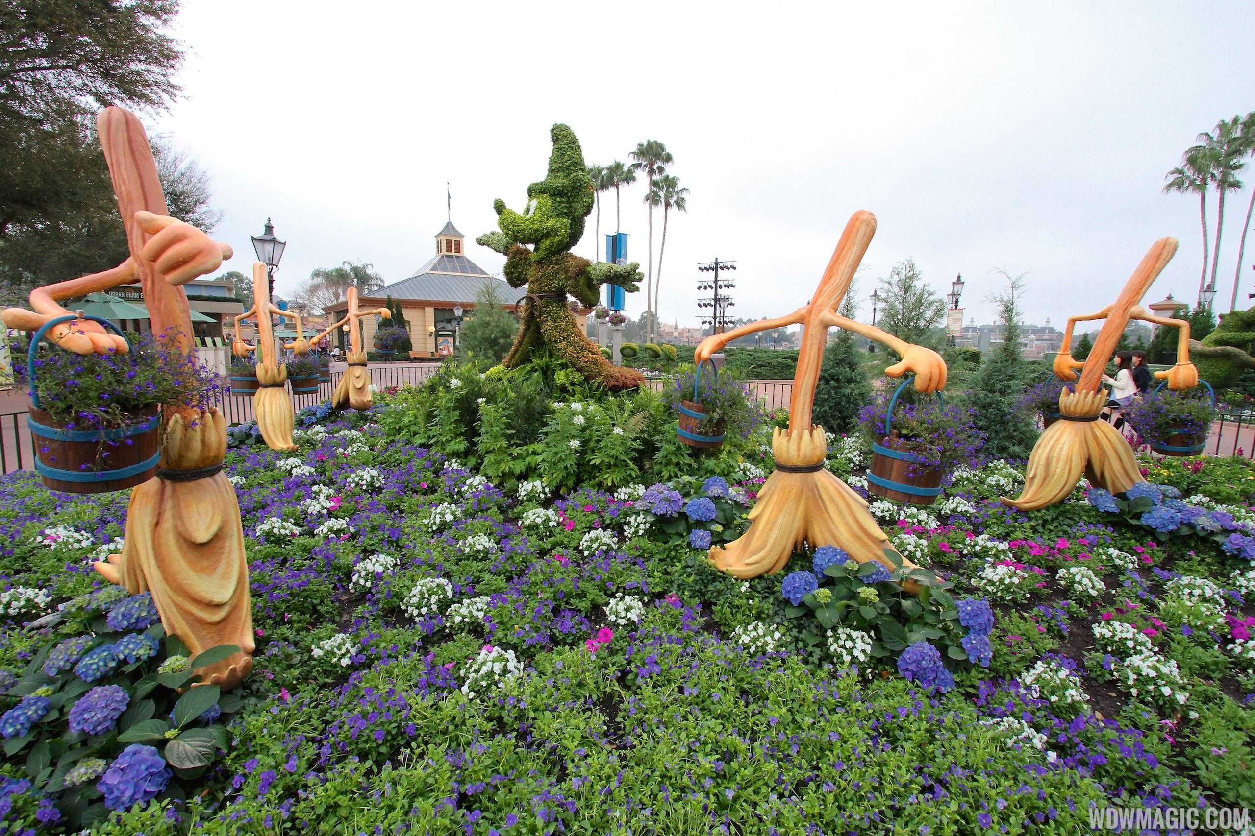 2014 Epcot Flower and Garden Festival - Sorcerer Mickey topiary at World Showcase Plaza