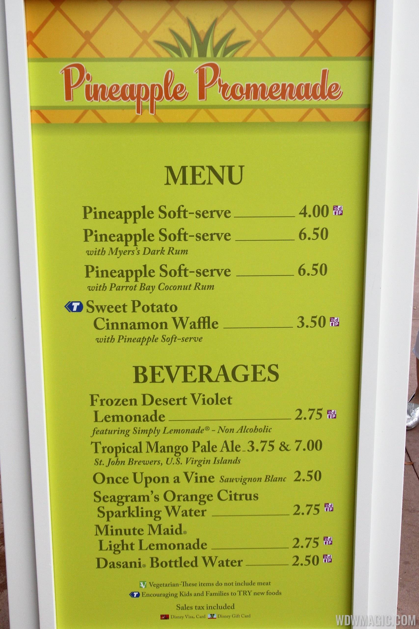 2014 Epcot Flower and Garden Festival Outdoor Kitchen kiosks - Pineapple Promenade menu