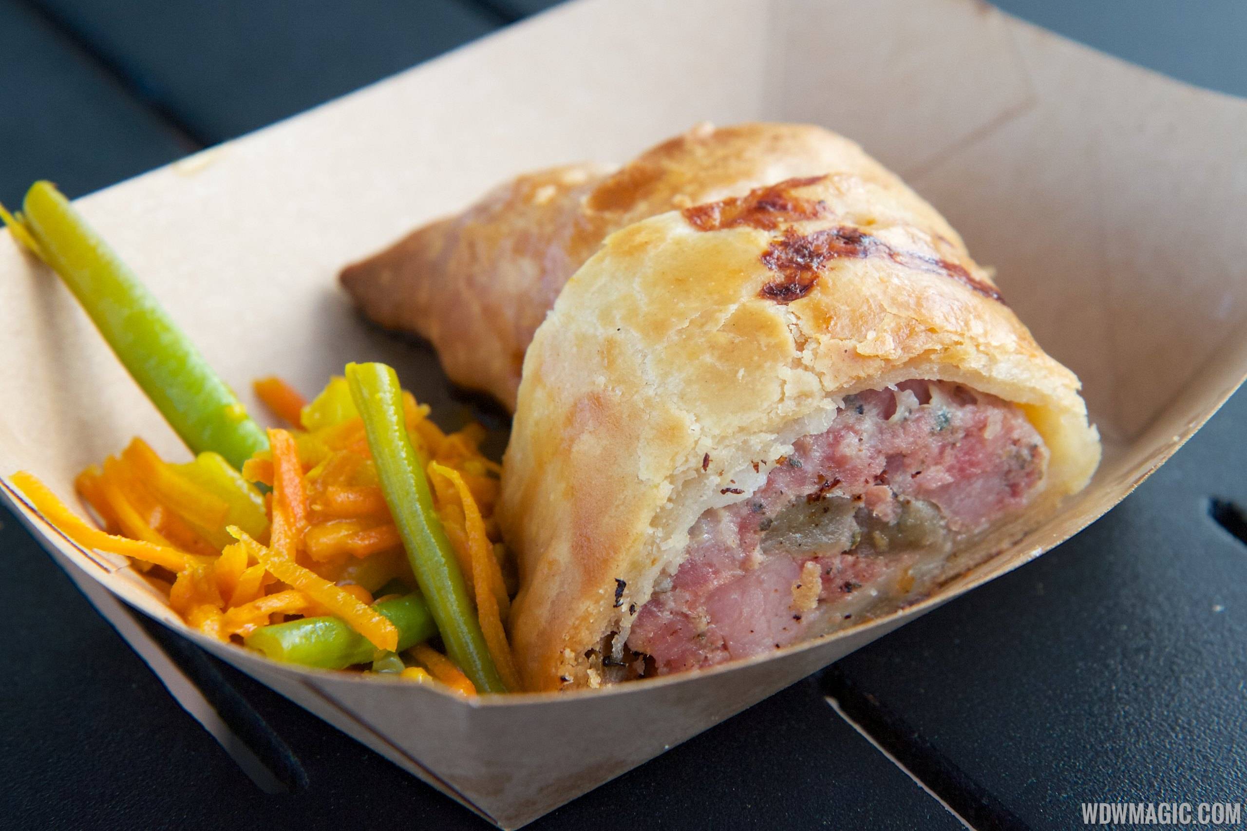 2014 Epcot Flower and Garden Festival Outdoor Kitchen kiosk - Buttercup Cottage UK - Pork and Apple Sausage Roll $4.00
