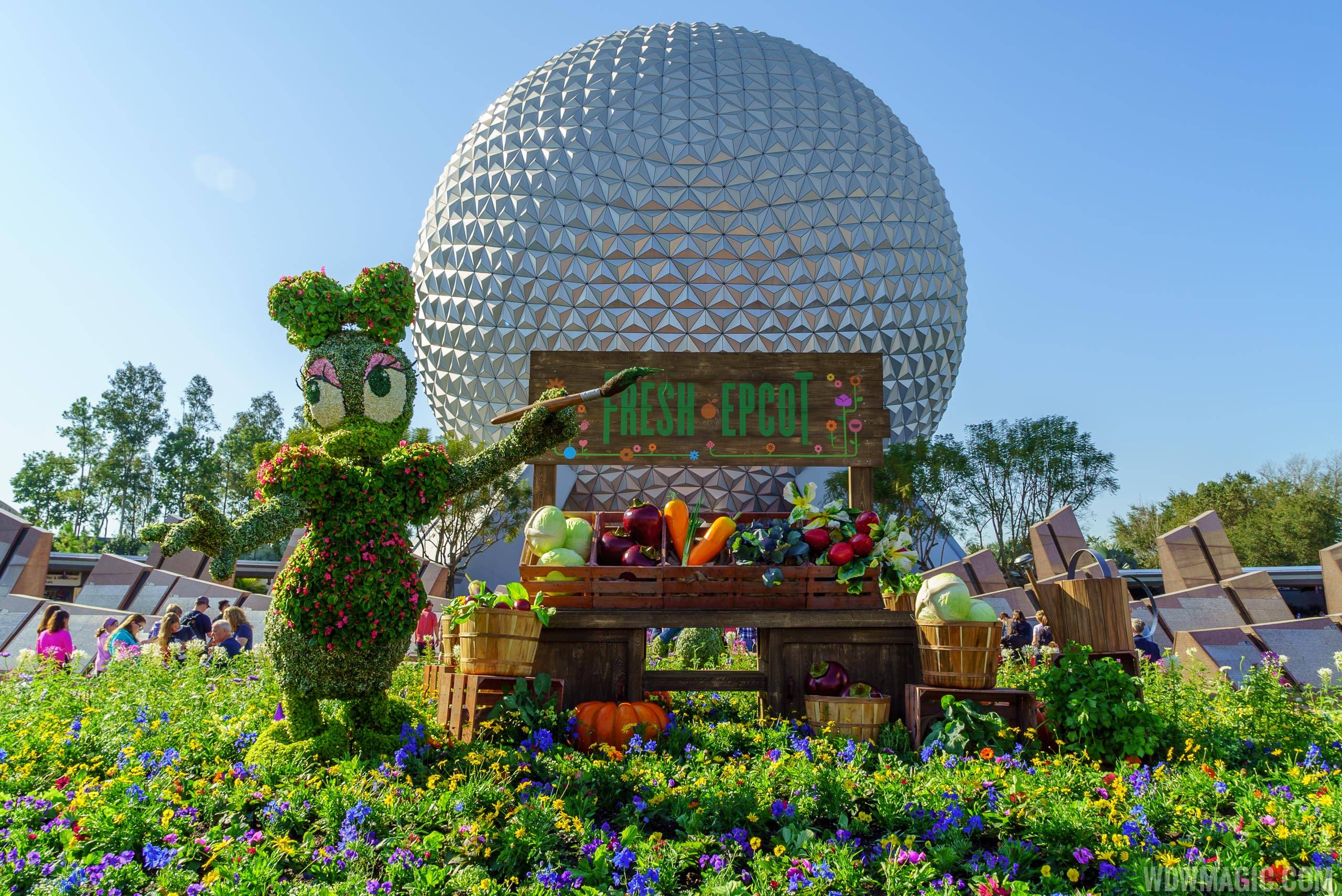 2016 Epcot International Flower and Garden Festival - Fresh Food, Fun and Flower main entrance with Donald, Daisy, Huey, Dewey and Louie