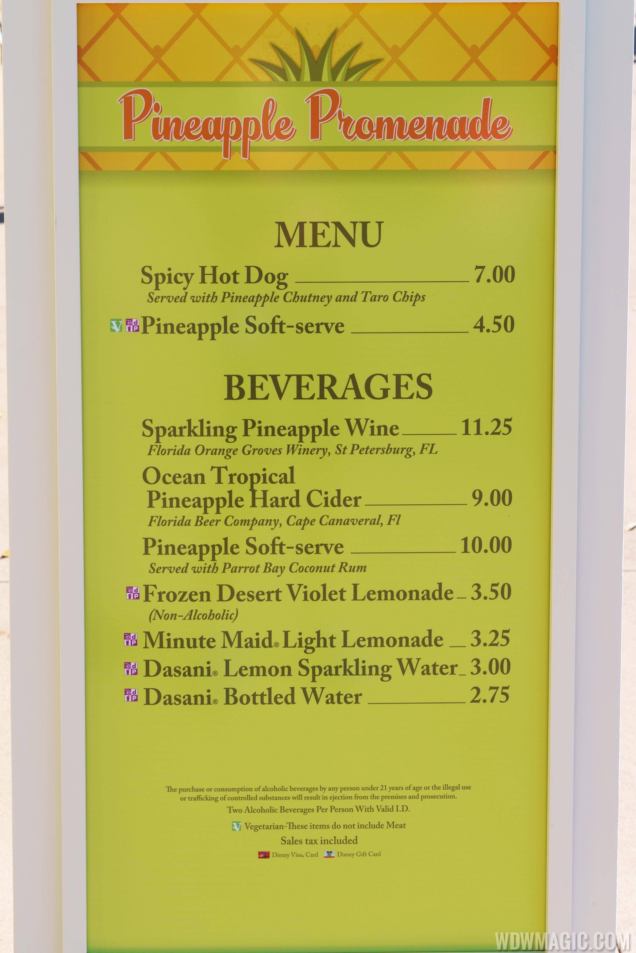 2016 Epcot Flower and Garden Festival Outdoor Kitchen kiosks - Pineapple Promenade menu