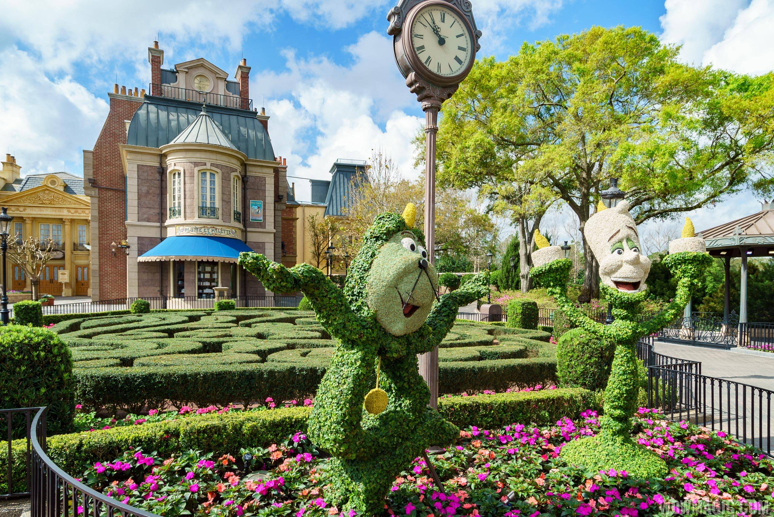 2017 Flower and Garden Festival - Lumiere and Cogsworth topiaries at the France Pavilion