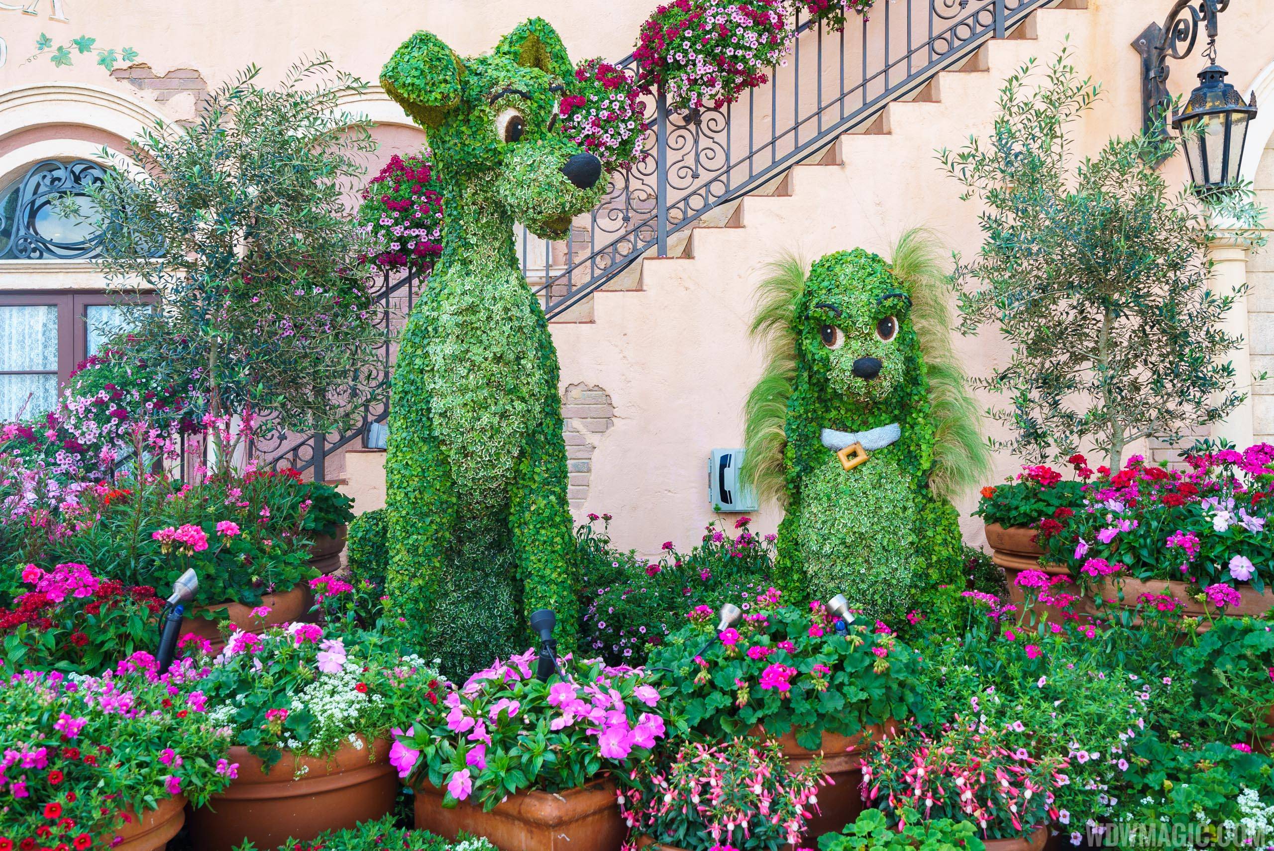 2017 Flower and Garden Festival - Lady and the Tramp topiaries at the Italy Pavilion