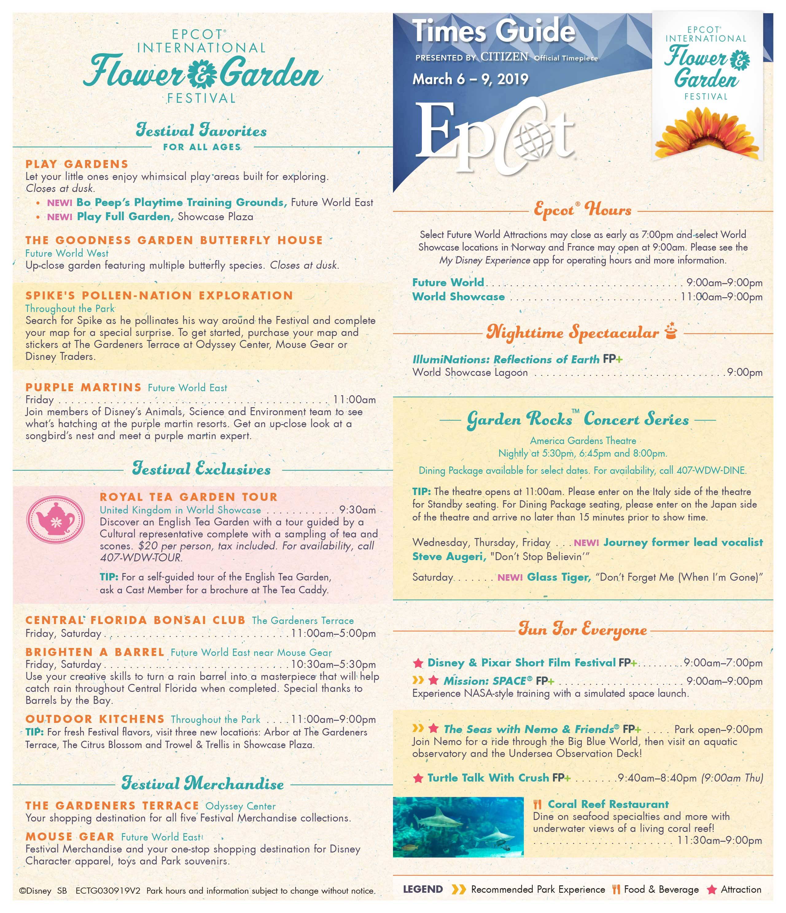 Epcot International Flower and Garden Festival Times Guide March 2019