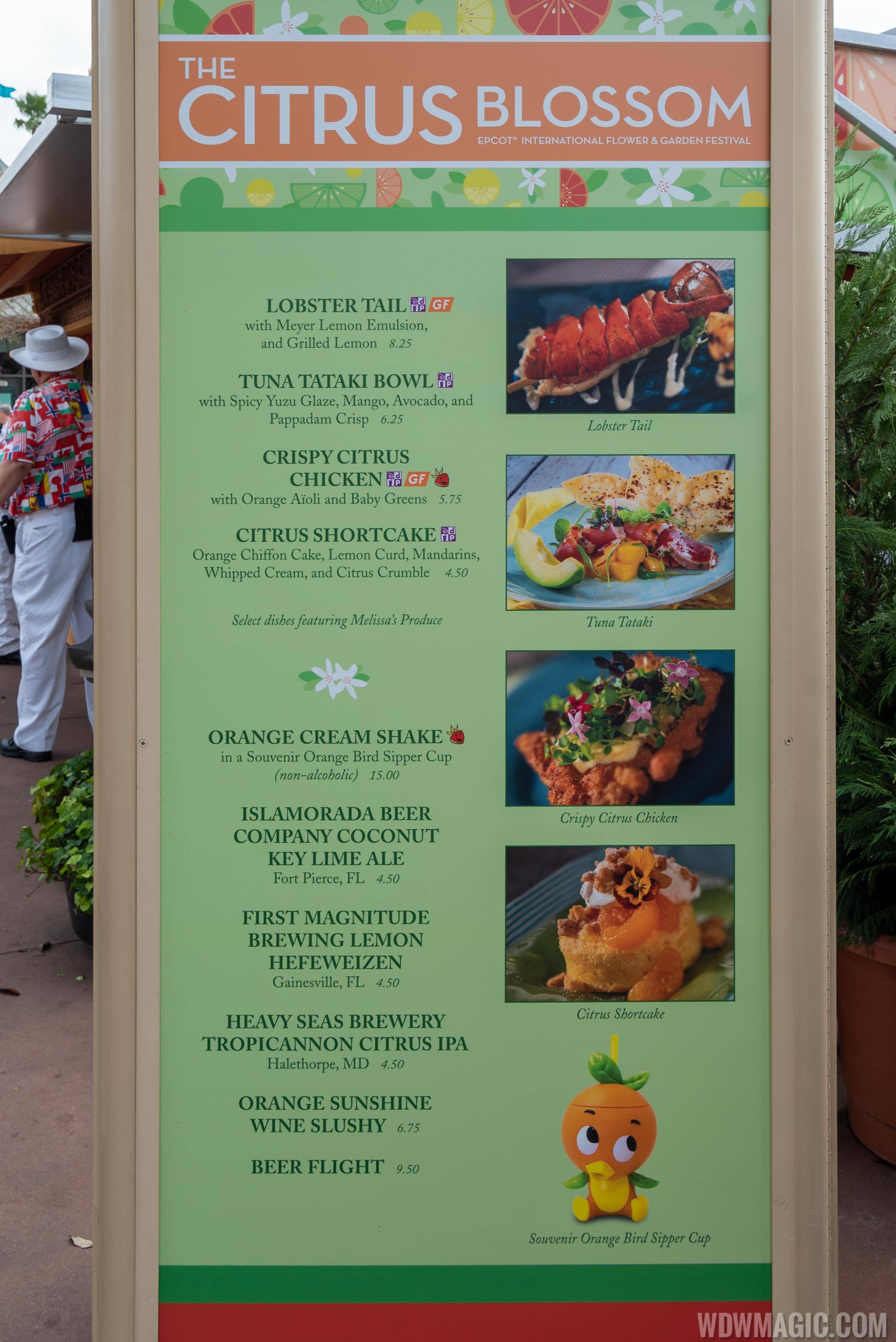 2020 Epcot Flower and Garden Festival Outdoor Kitchen kiosks - The Citrus Blossom menu