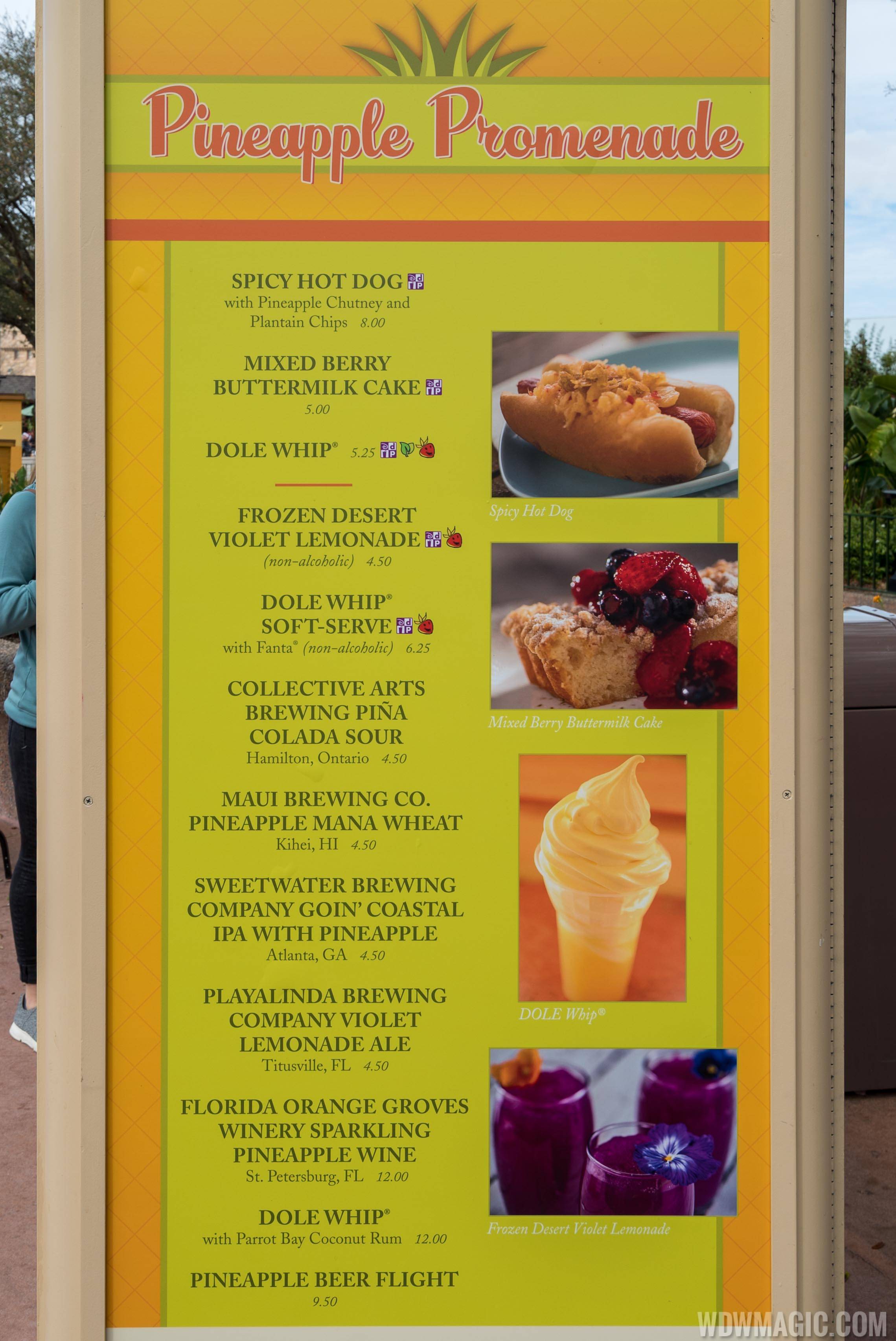 2020 Epcot Flower and Garden Festival Outdoor Kitchen kiosks - Pineapple Promenade menu