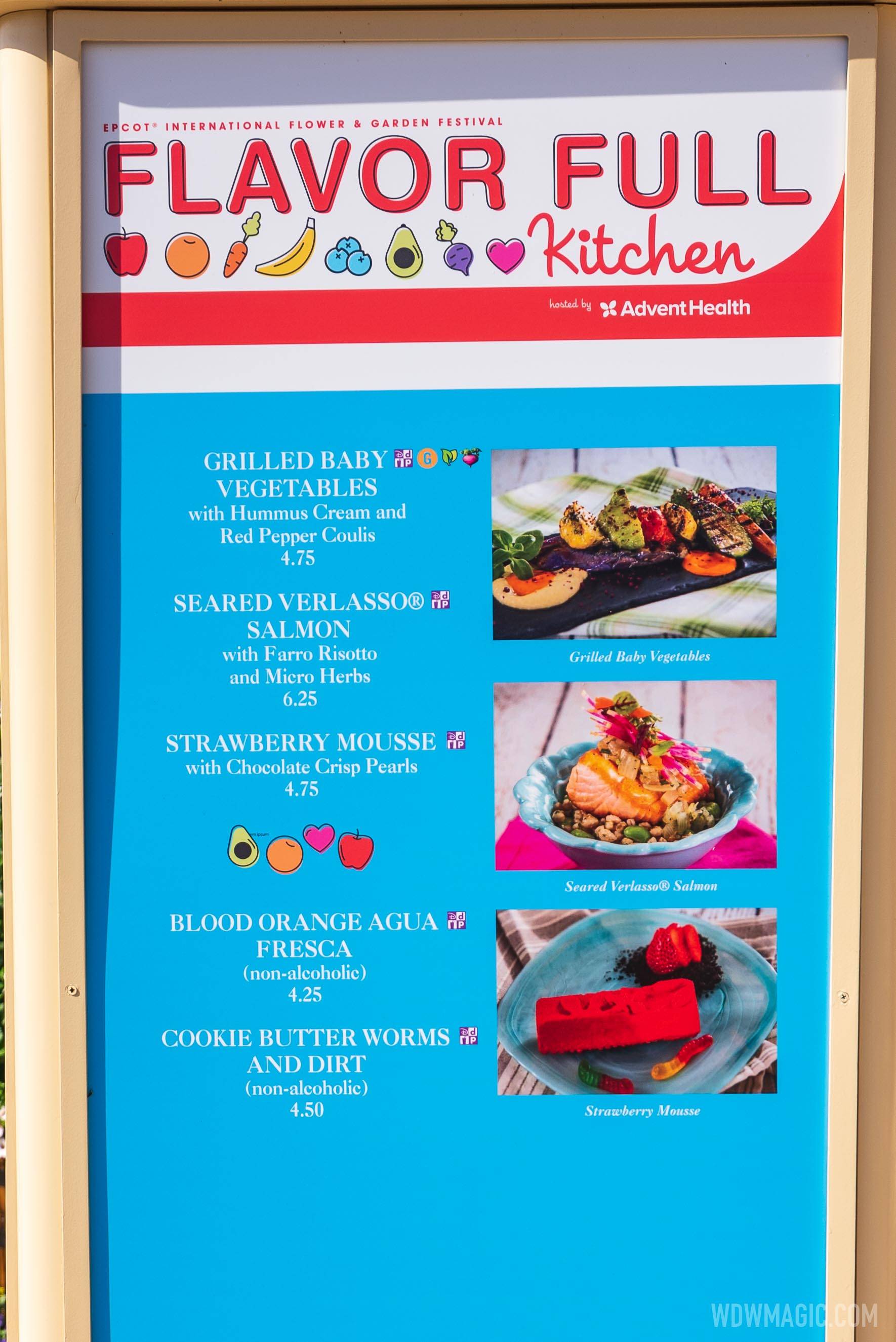2021 Taste of EPCOT Flower and Garden Festival Outdoor Kitchen kiosks and menus