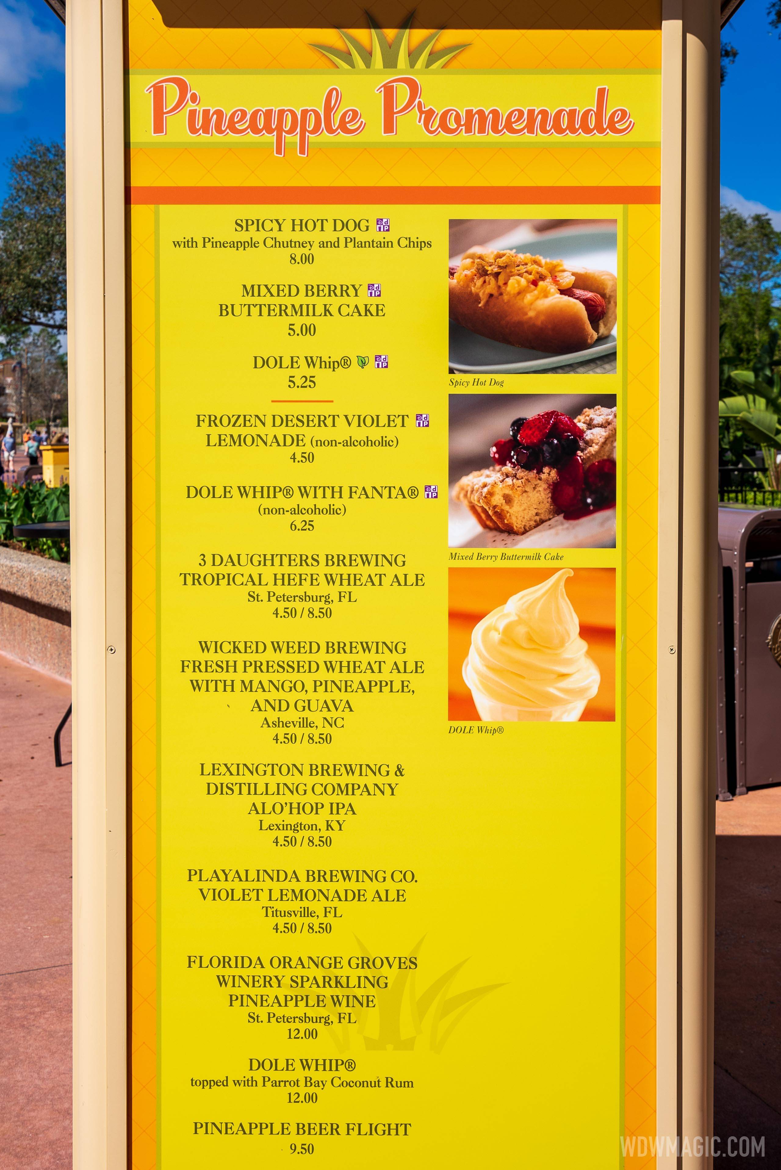 Pineapple Promenade kiosk menu