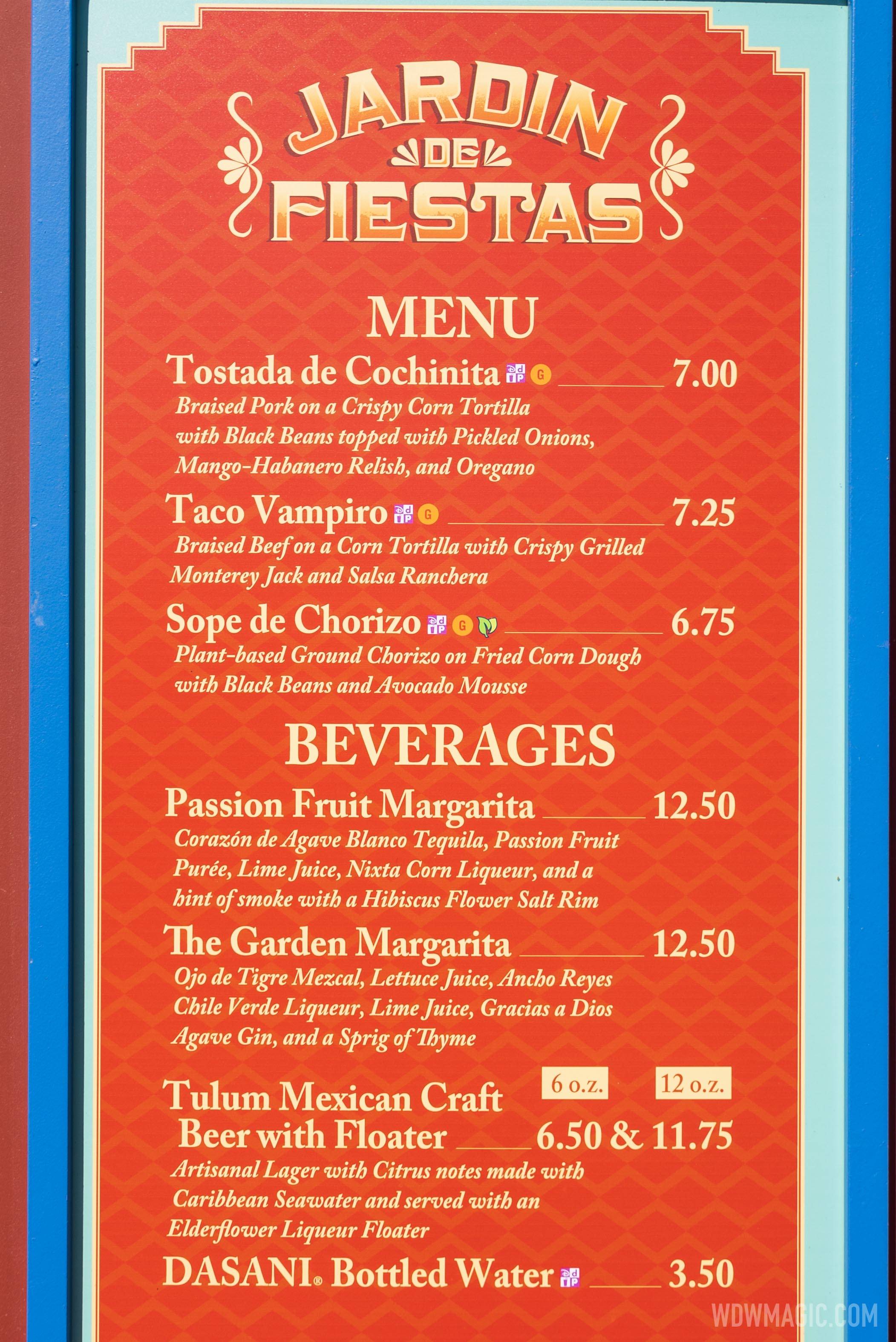 Jardin De Fiestas kiosk menu