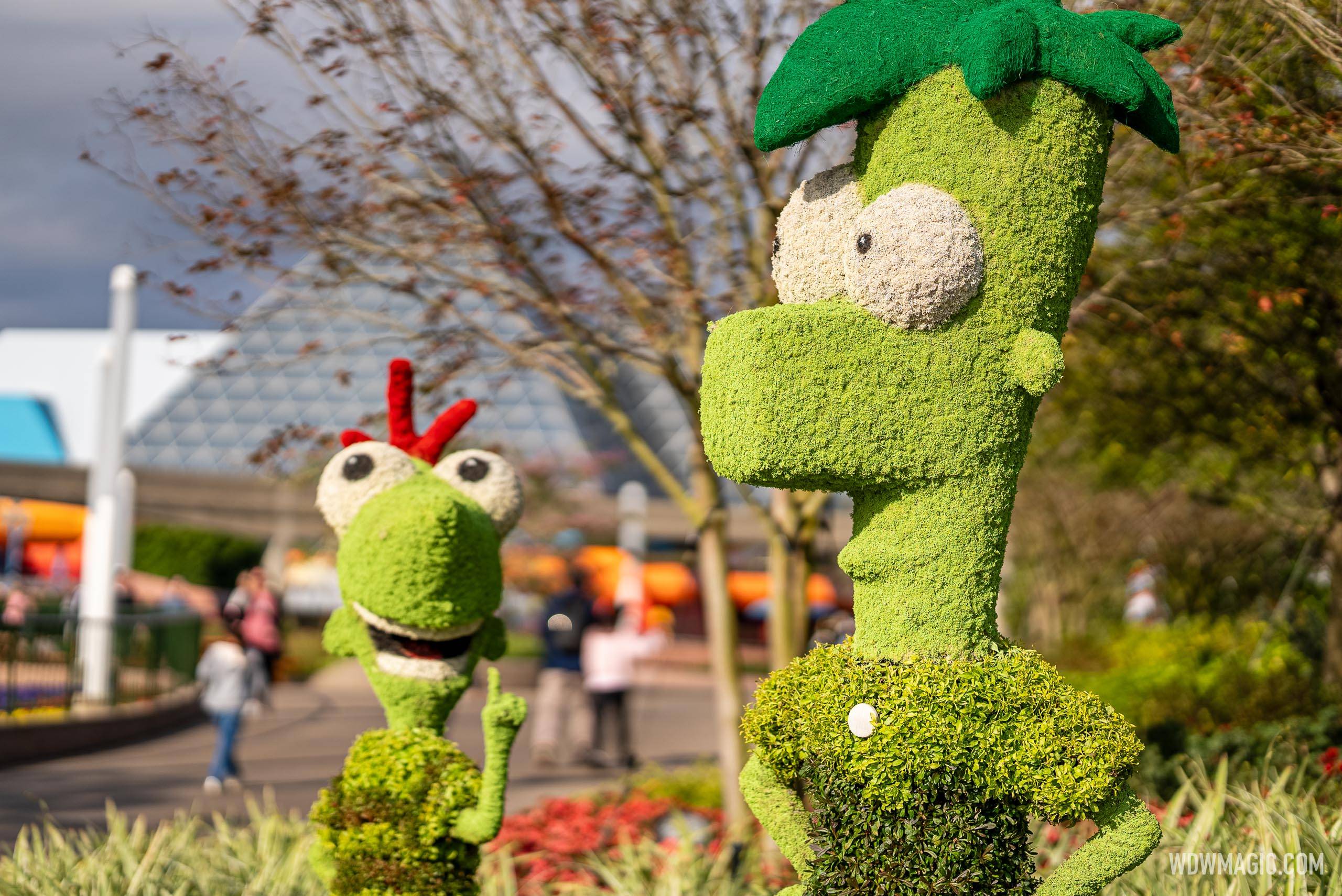 Phineas and Ferb Topiaries at 2025 EPCOT Flower and Garden Festival