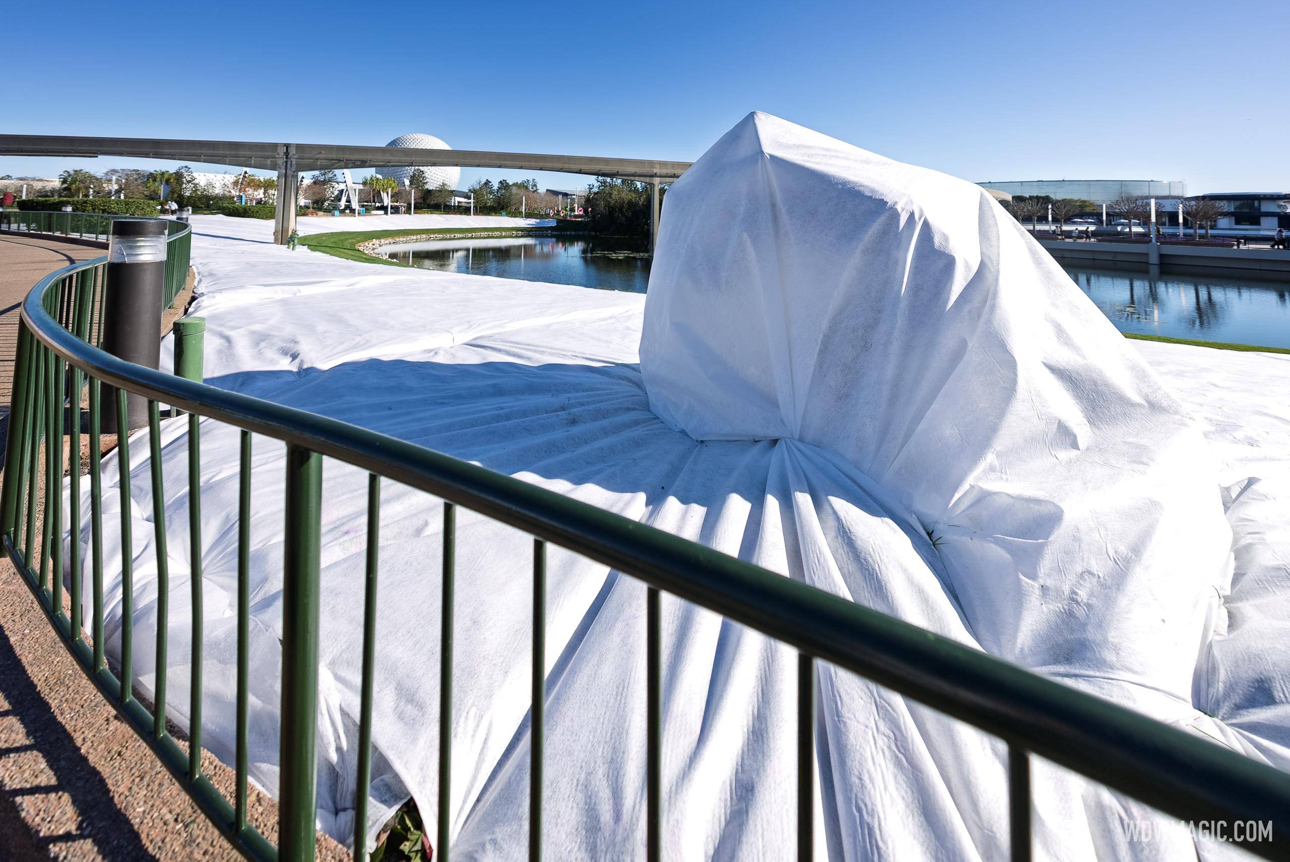 EPCOT Topiaries and Flower Beds Protected from Freezing Temperatures
