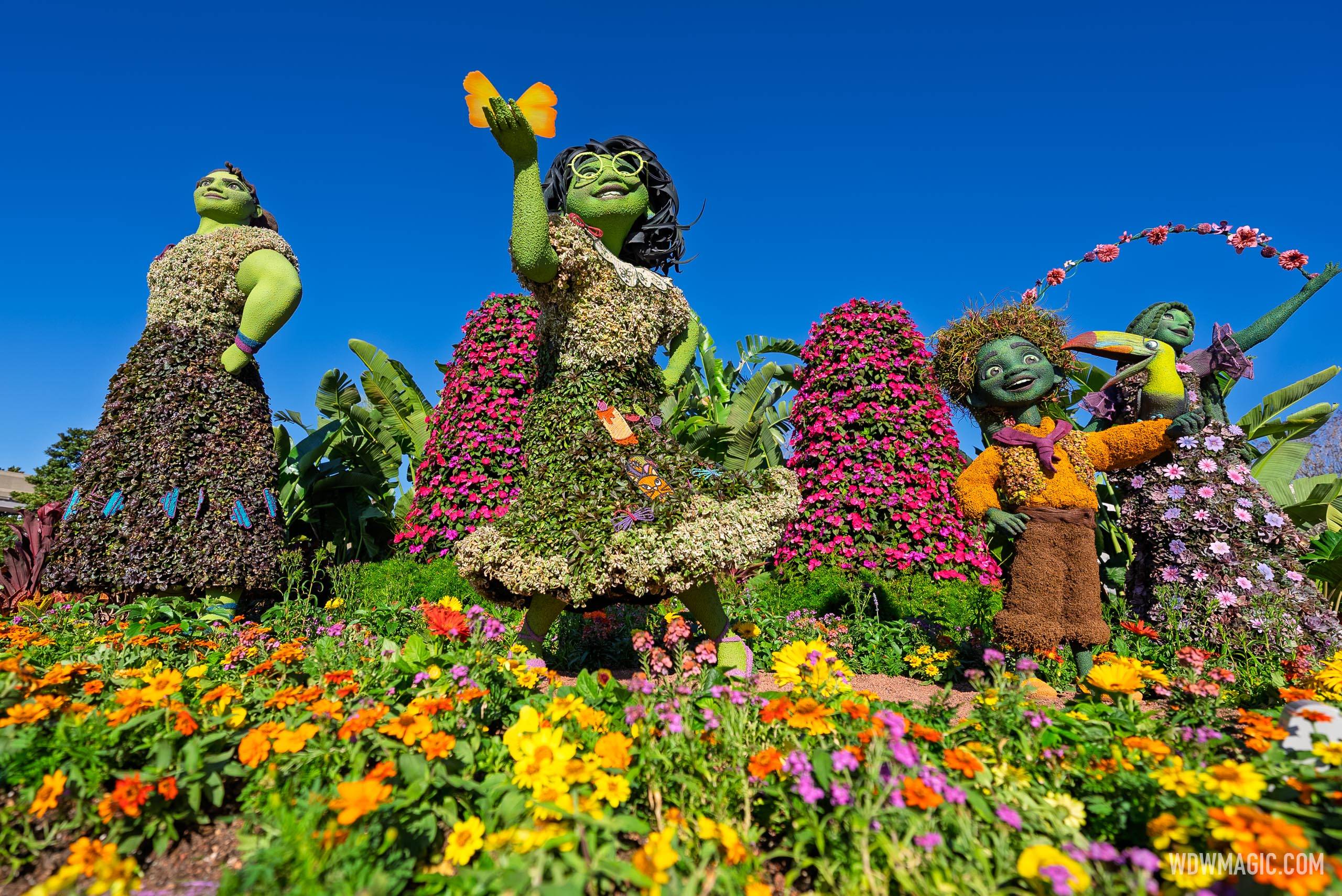 Mirabel, Antonio, Isabela and Luisa from Encanto near the Imagination! Pavilion