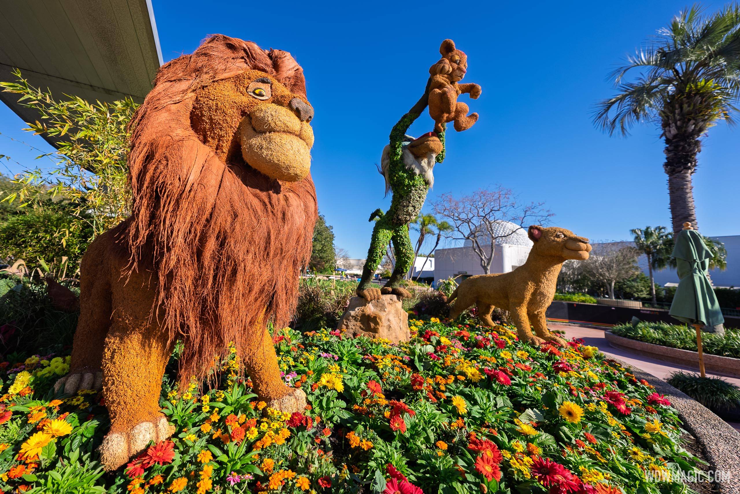 Simba and Friends (Rafiki, Mufasa and Sarabi) near the Imagination! Pavilion