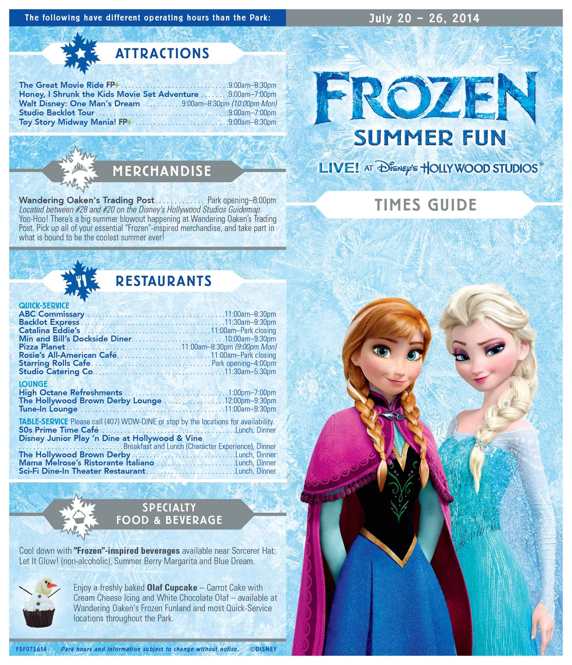 Frozen Summer Fun - LIVE at Disney's Hollywood Studios time guide front