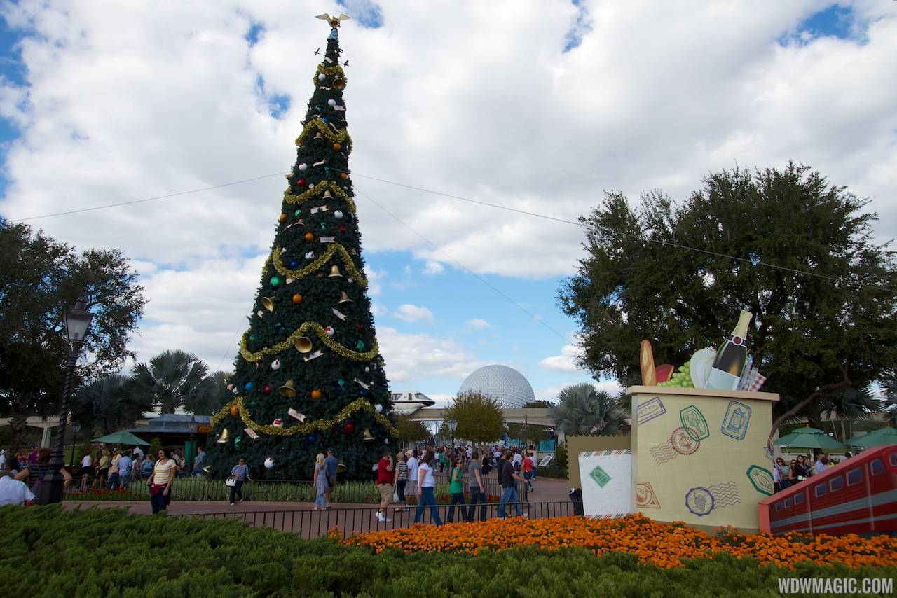 Epcot 2012 Christmas Trees - Main tree in World Showcase Plaza