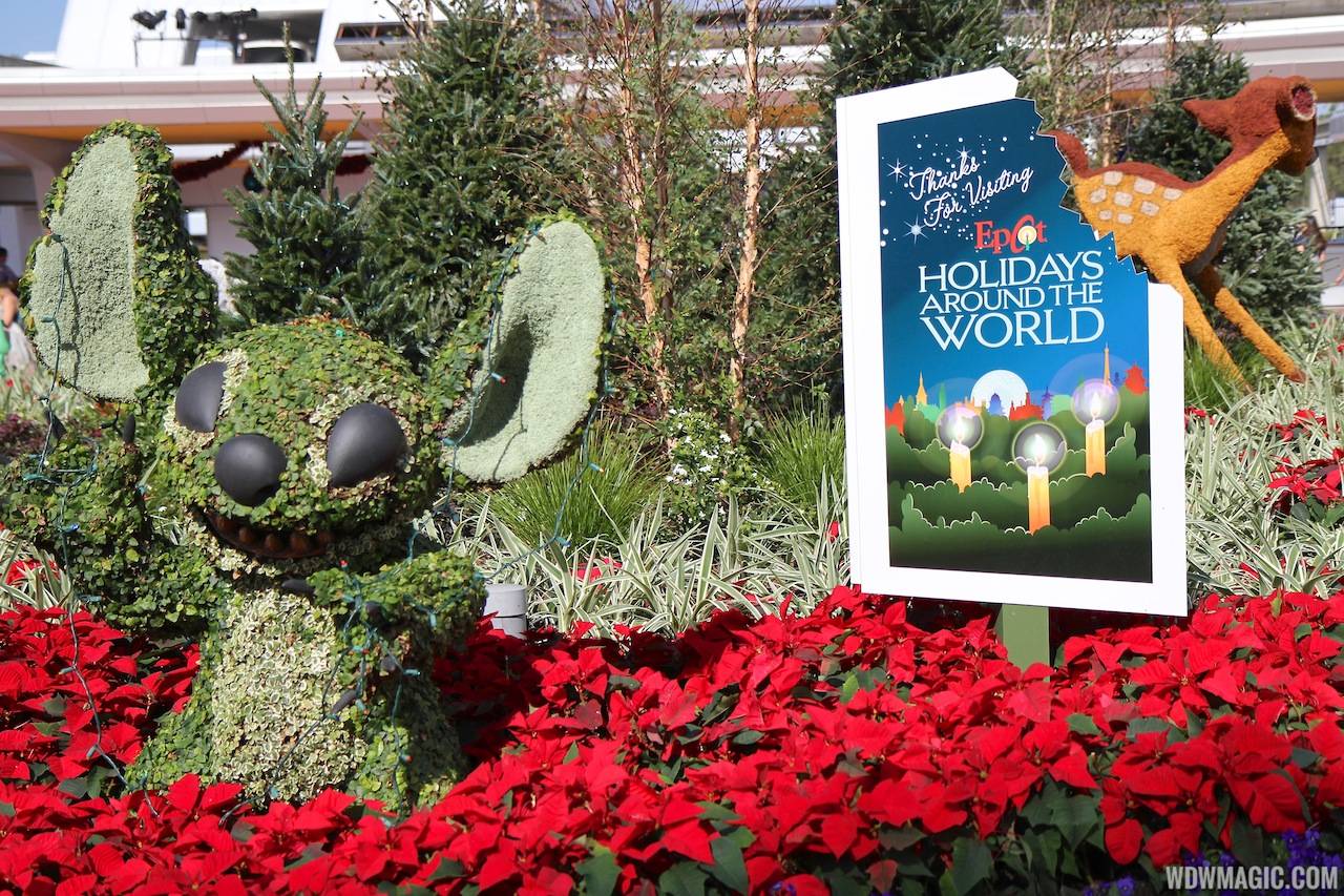 Epcot Main entrance decorations for 2012 - Stitch Topiary