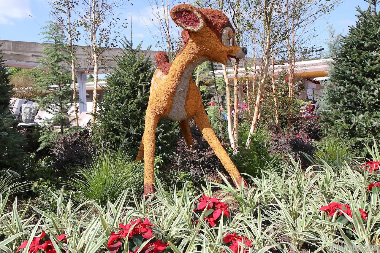 Epcot Main entrance decorations for 2012 - Bambi Topiary
