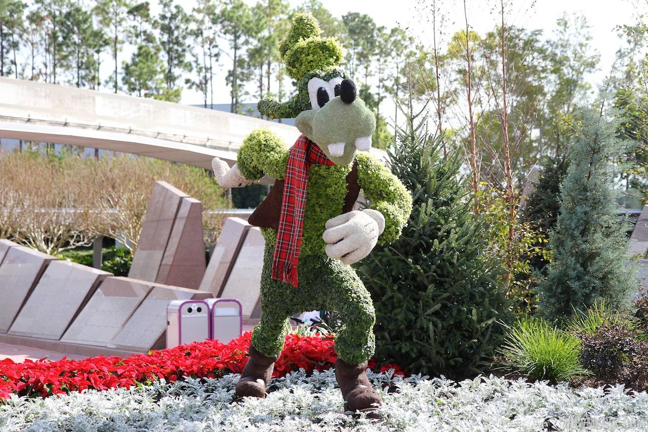 Epcot Main entrance decorations for 2012 - Goofy Topiary