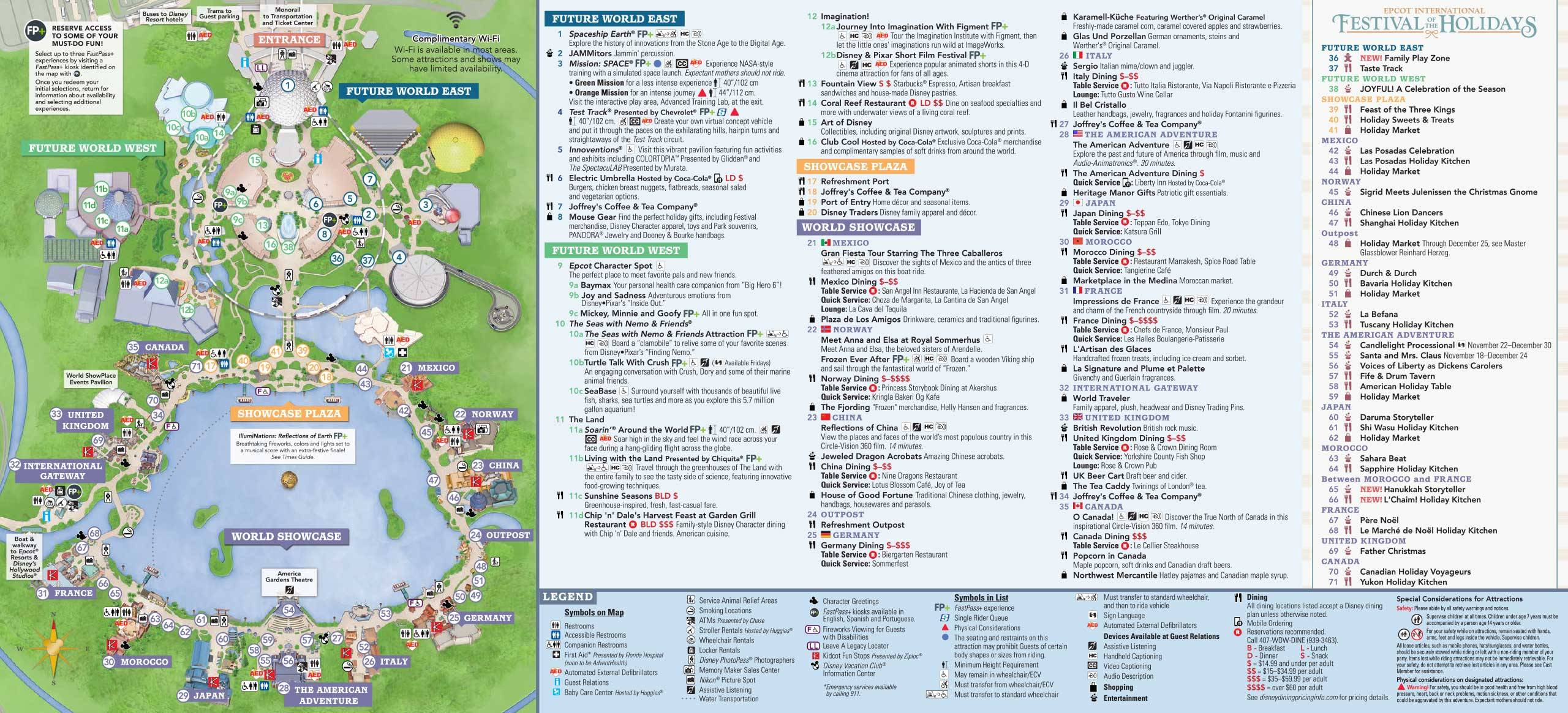 2018 Epcot Festival of the Holidays guide map and times guide