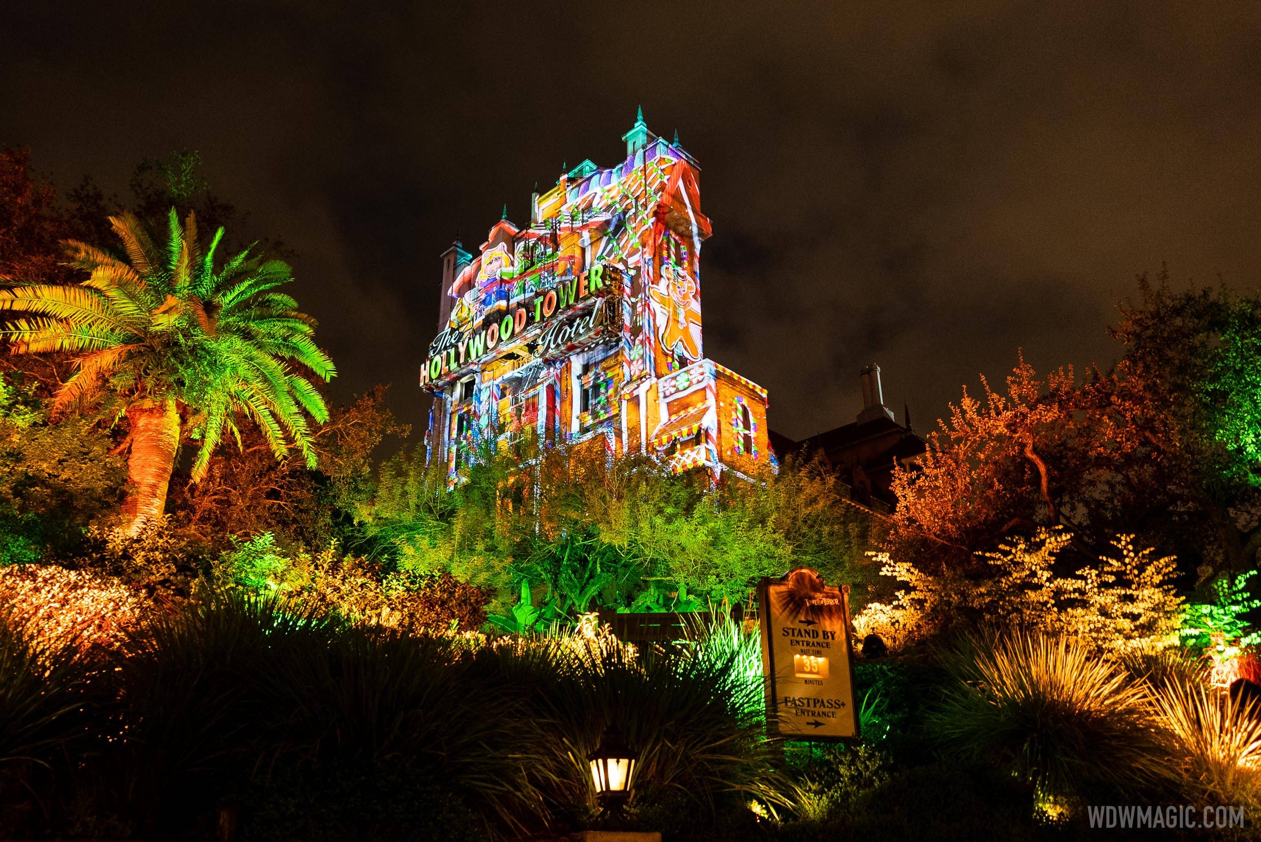 PHOTOS - Hollywood Holiday Tower Hotel projection effects at Disney's Hollywood Studios