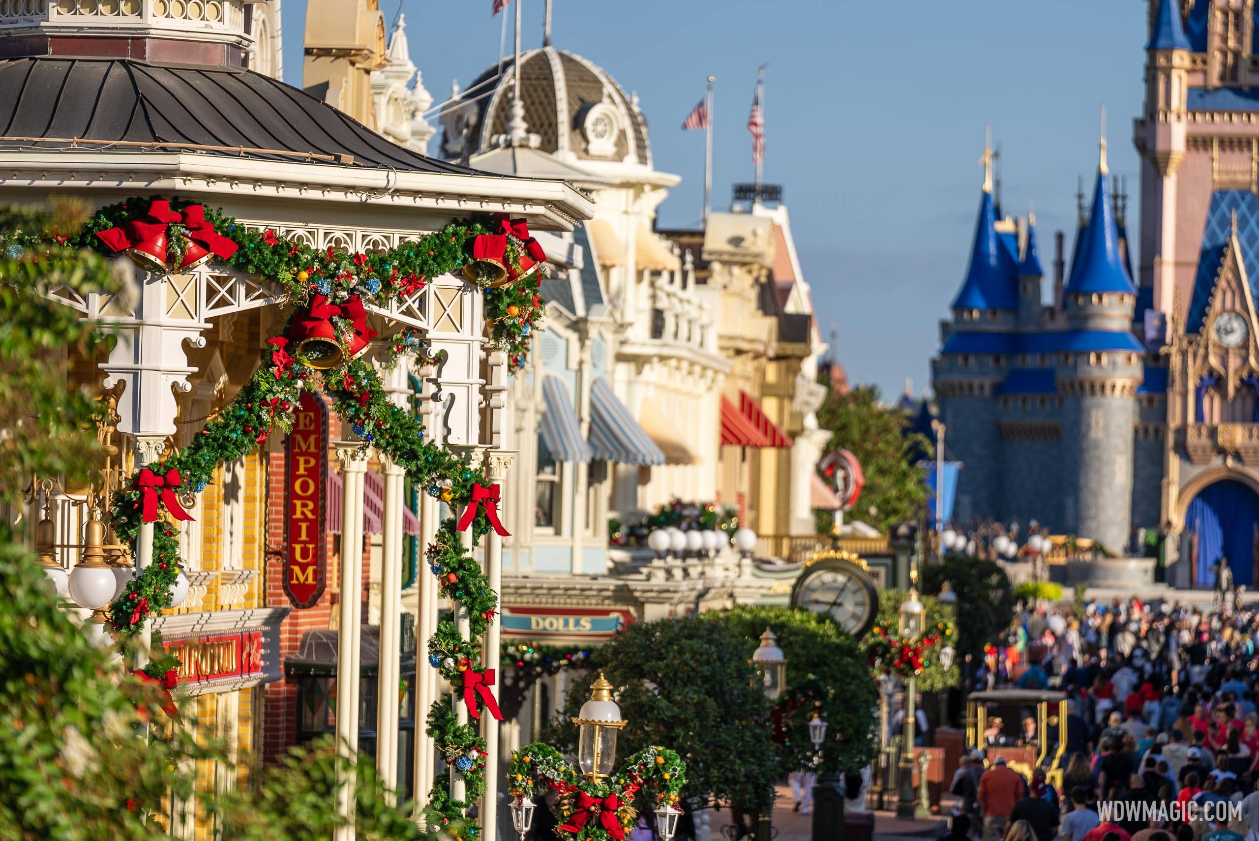 First Magic Kingdom Christmas Holiday decorations 2023