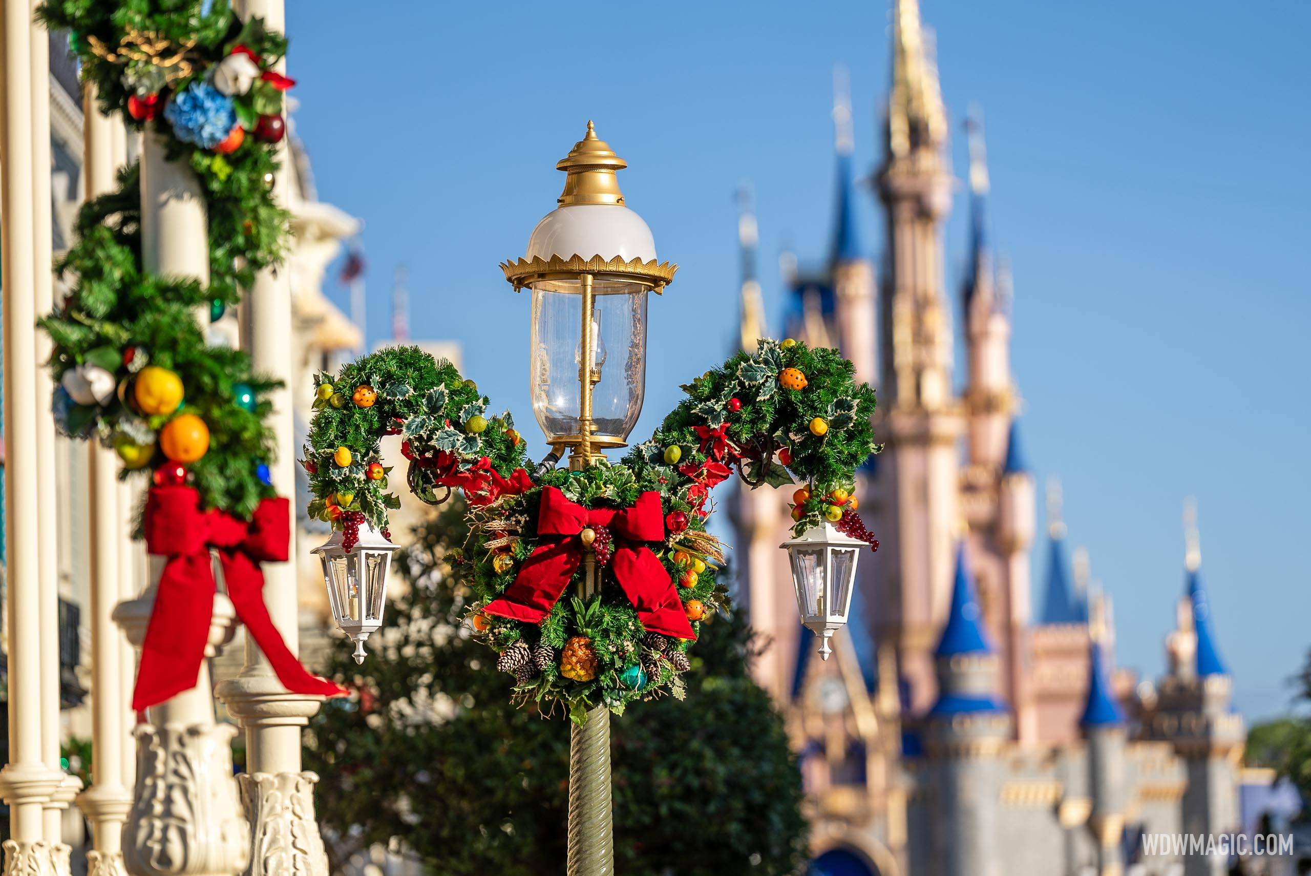First Magic Kingdom Christmas Holiday decorations 2023