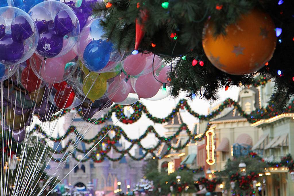 Christmas tree decorations and Main Street USA