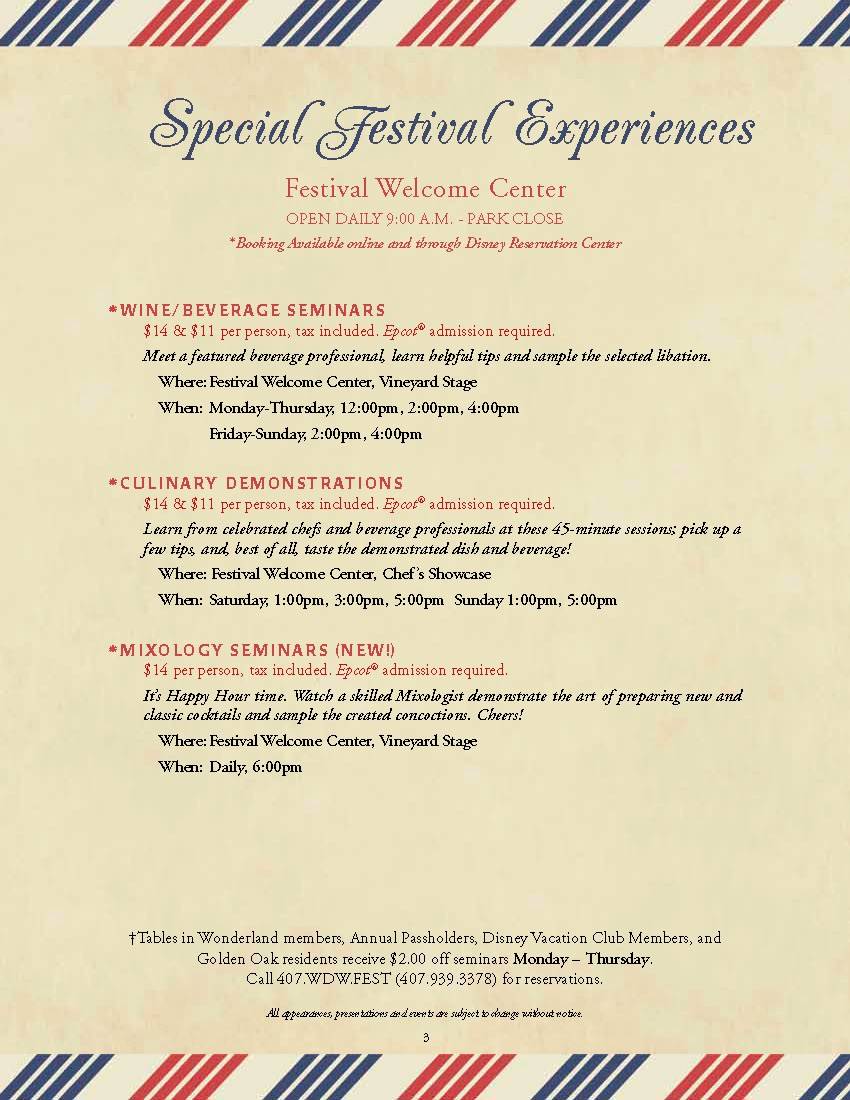 Details released for the 2012 Food and Wine Festival 'Special Experiences'